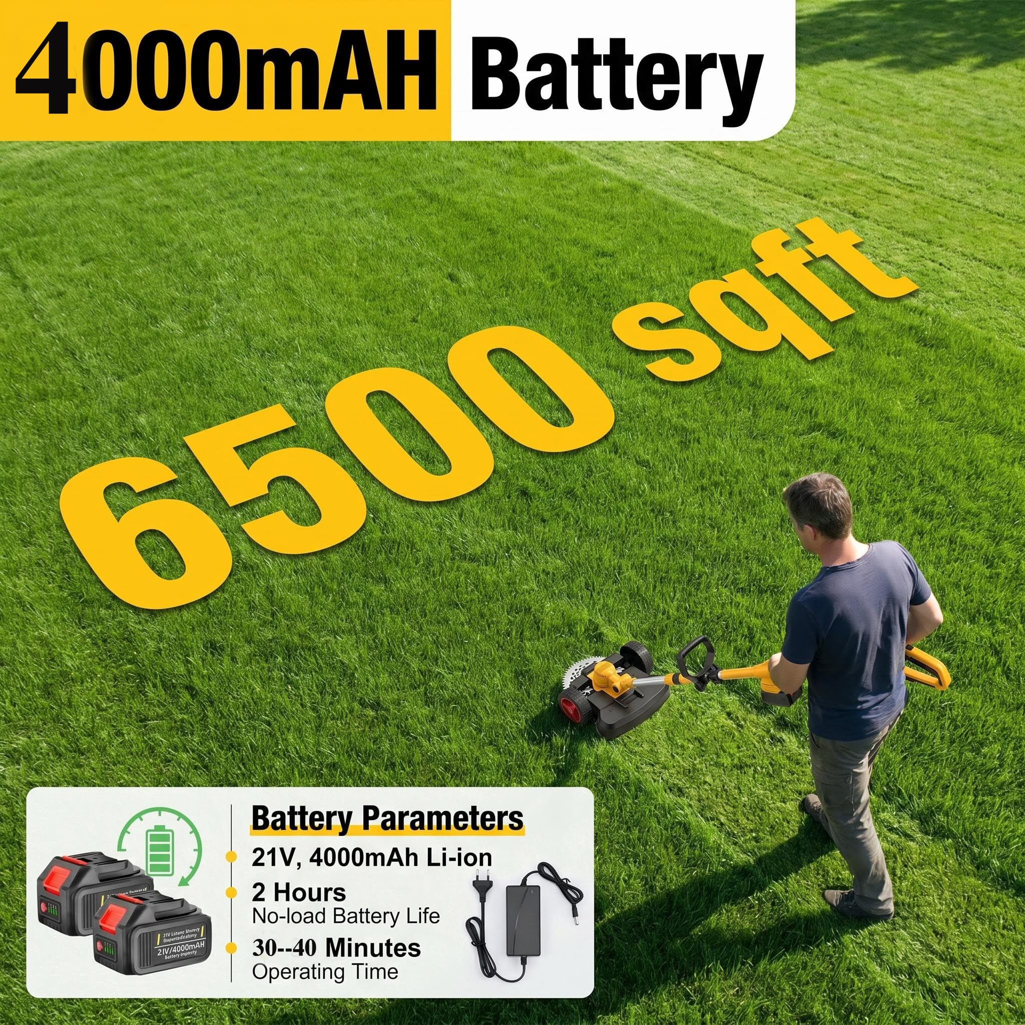 Fiutazge Coupe Bordure sans Fil avec 2 Batteries 21V 4.0Ah, Débroussailleuse Electrique sans Fil 5-en-1,Coupe-Bordures électriques Réglable Pliable,Roues Amovibles pour Jardin Pelouse Entretien