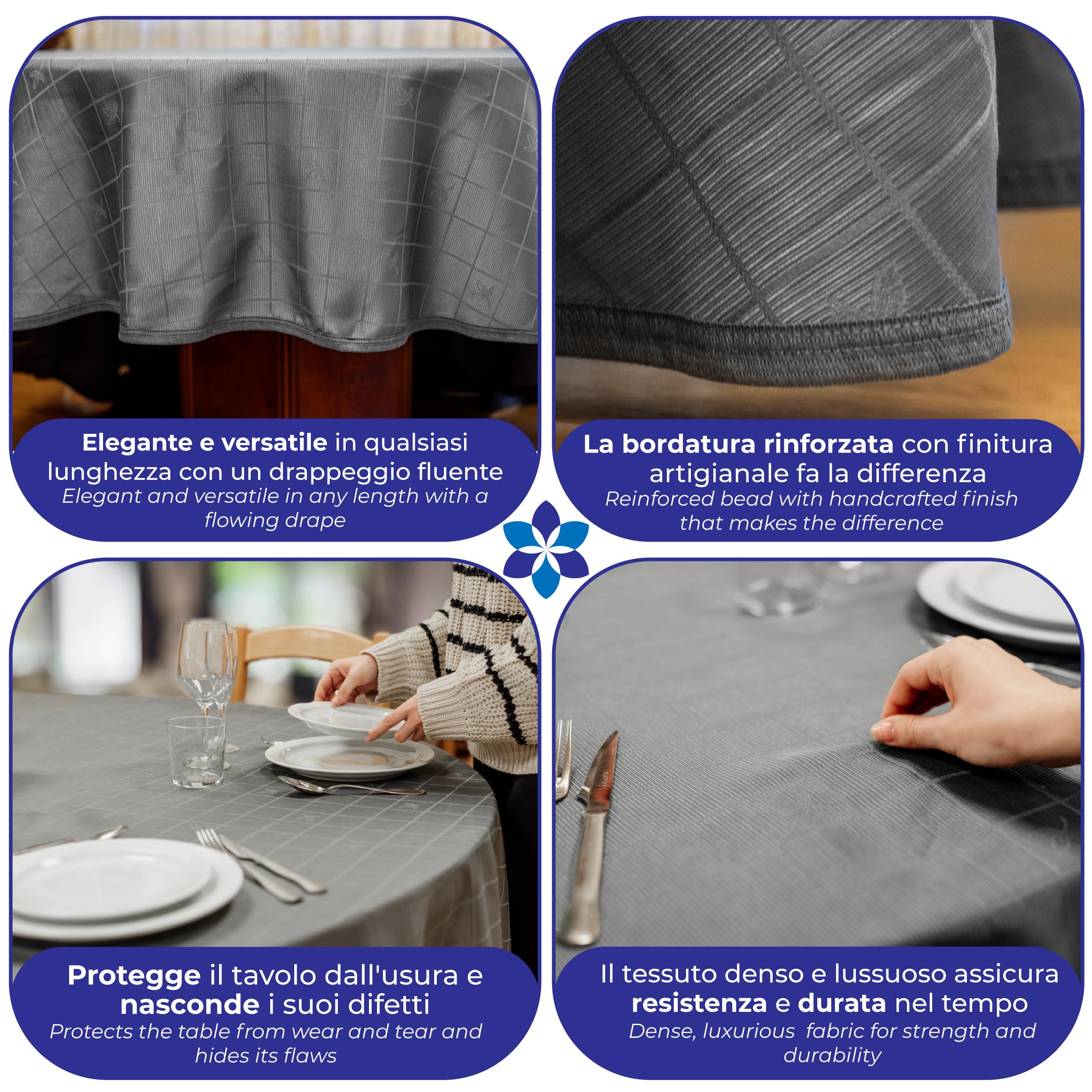 Tovaglia Rotonda Grande 100 Fatto in Europa al 100% con Cotone, Copritavolo Moderno Elegante Tessuto Jacquard di Pregio, Copri Tavolo Soggiorno Cucina (Tovaglia Diametro 250cm, Grigio)