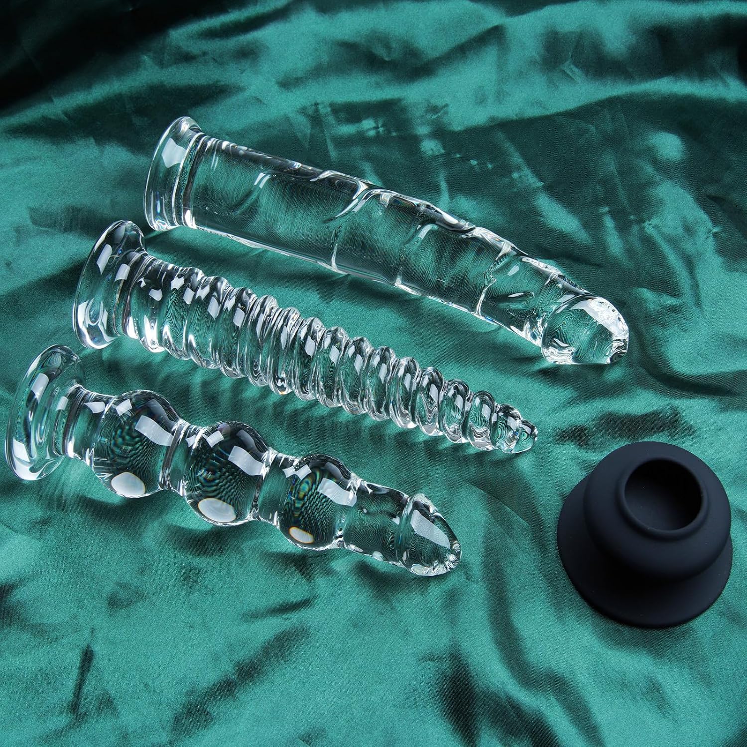 Silicone Suction Cup Big Glass Dildo Training Set, 3 Styles: Realistic Clear Dildos, Anal Beads Dildo & Ribbed Butt Plug for G-Spot & Vaginal Anal Temperature Play,Adult Toy for Men, Women & Couples