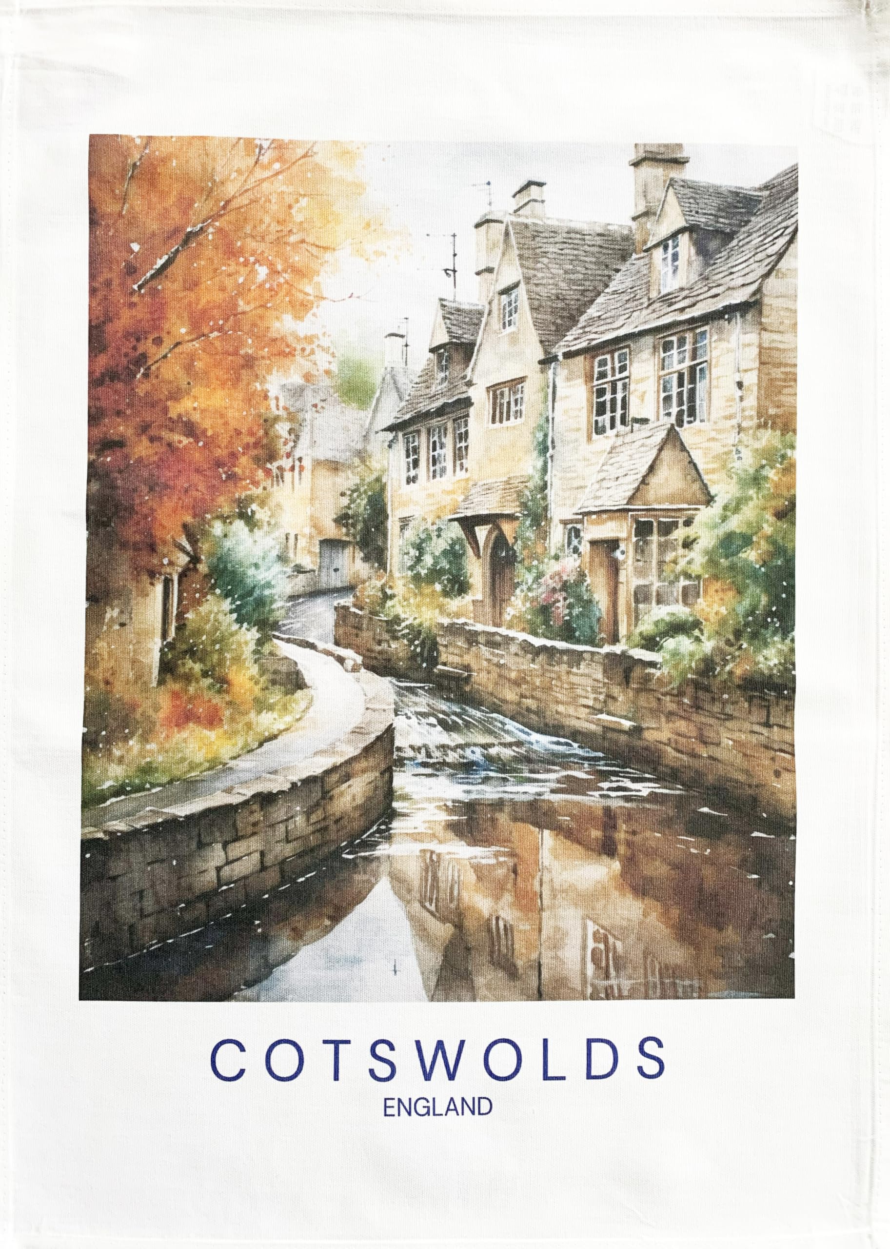 Half A Donkey White Cotswolds Cottages Large Cotton Tea Towel