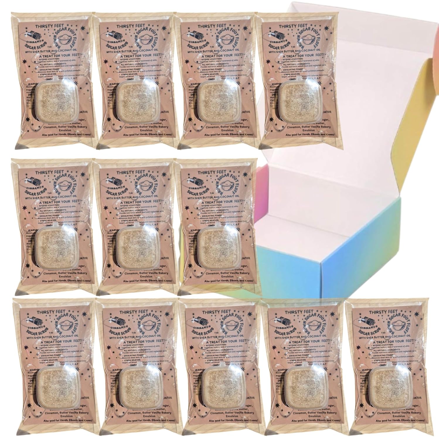 Cinnamon Brown Sugar 12 Count, Natural Foot Scrub for Dry Skin, Moisurizing Body Scrub, Hypoallergenic Exfoliant, Nourishing with Vitamins A, E, & F, For Men, Women, Girls, Boys, Birthday, Spa, Bath