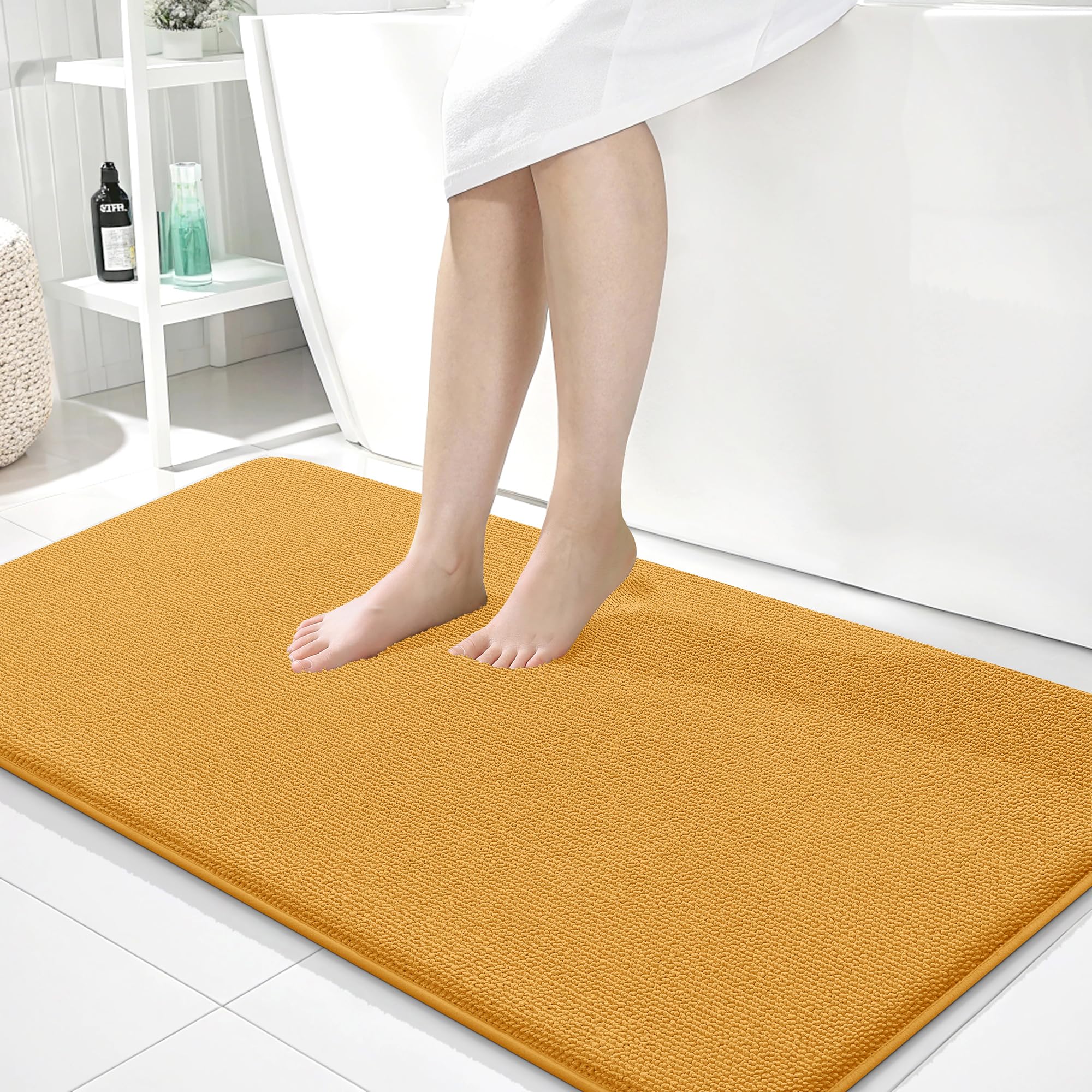 OLANLY Memory Foam Bathroom Runner Rugs 44x24, Long Bath Mat, Golden Yellow