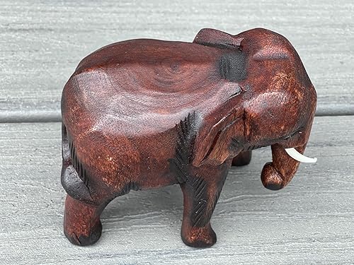 Miniatura 4 de Estatua de elefante de madera tallada a mano, talla de elefante de madera de Tailandia, figura de elefante Feng Shui, marrón, 5.5 pulgadas