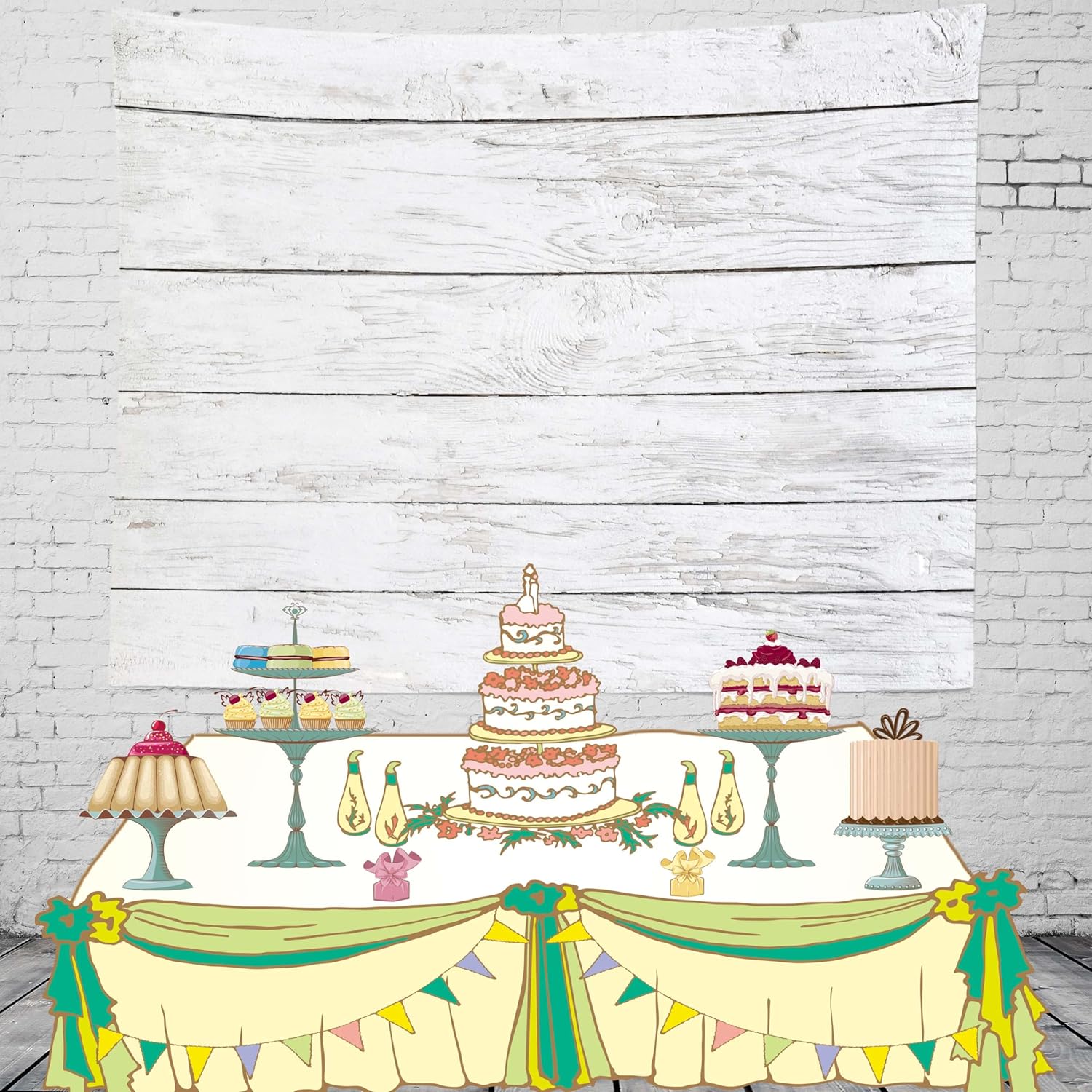 Loccor 118x98 inches White Striped Wood Tapestry Wall Hanging Polyester Fabric Vintage Shabby White Boards Tapestry for Living Room Bedroom Dorm Home Wall Decor