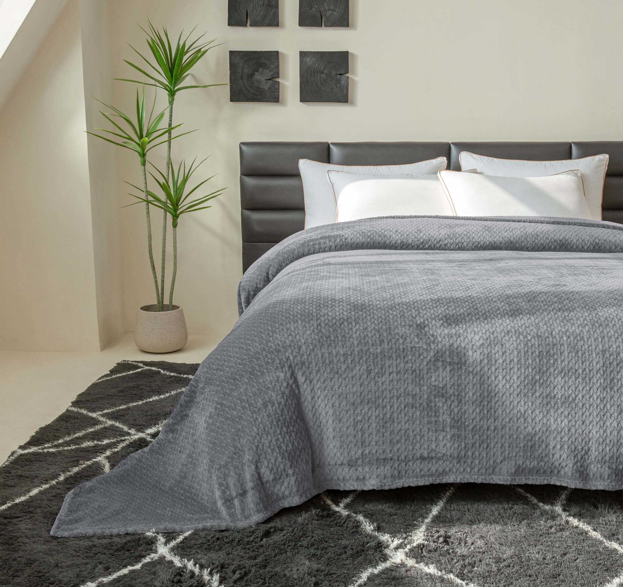 COOVASeamless Big Blanket 120x120 Inch 3D Jacquard Huge Blanket - Cozy Extra Large for Bed, Oversized King for Family Use, Giant 10x10ft for Couch, Travel, Camping,Light Grey