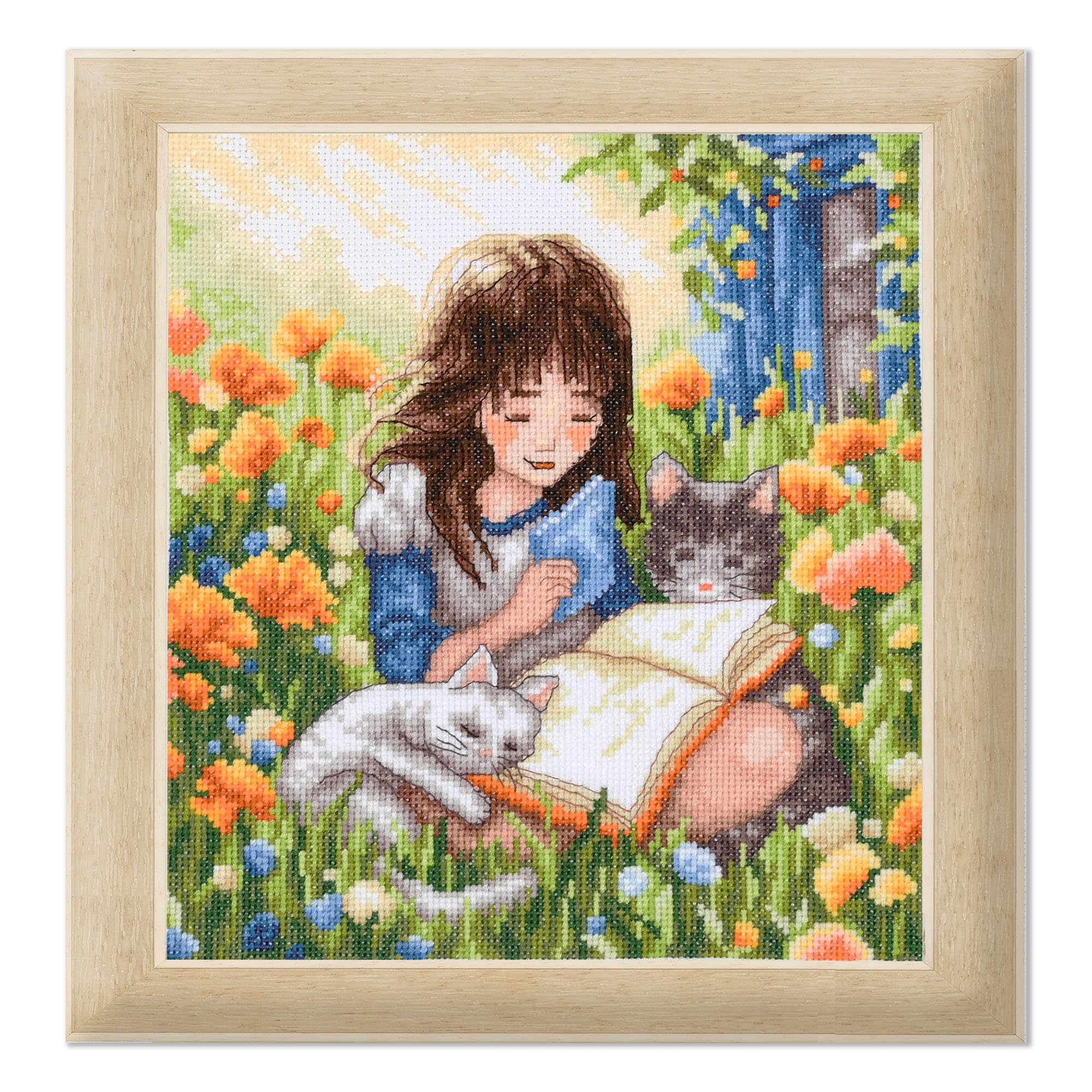 VERVACO Haft Krzyżykowy Liczony Zestaw Obraz do Haftu RELAKS W OGRODZIE Zrób to Sam Zestaw Kreatywny dla Dorosłych 23 x 25 cm Dekoracja Ścienna DIY Cross Stitch Kit