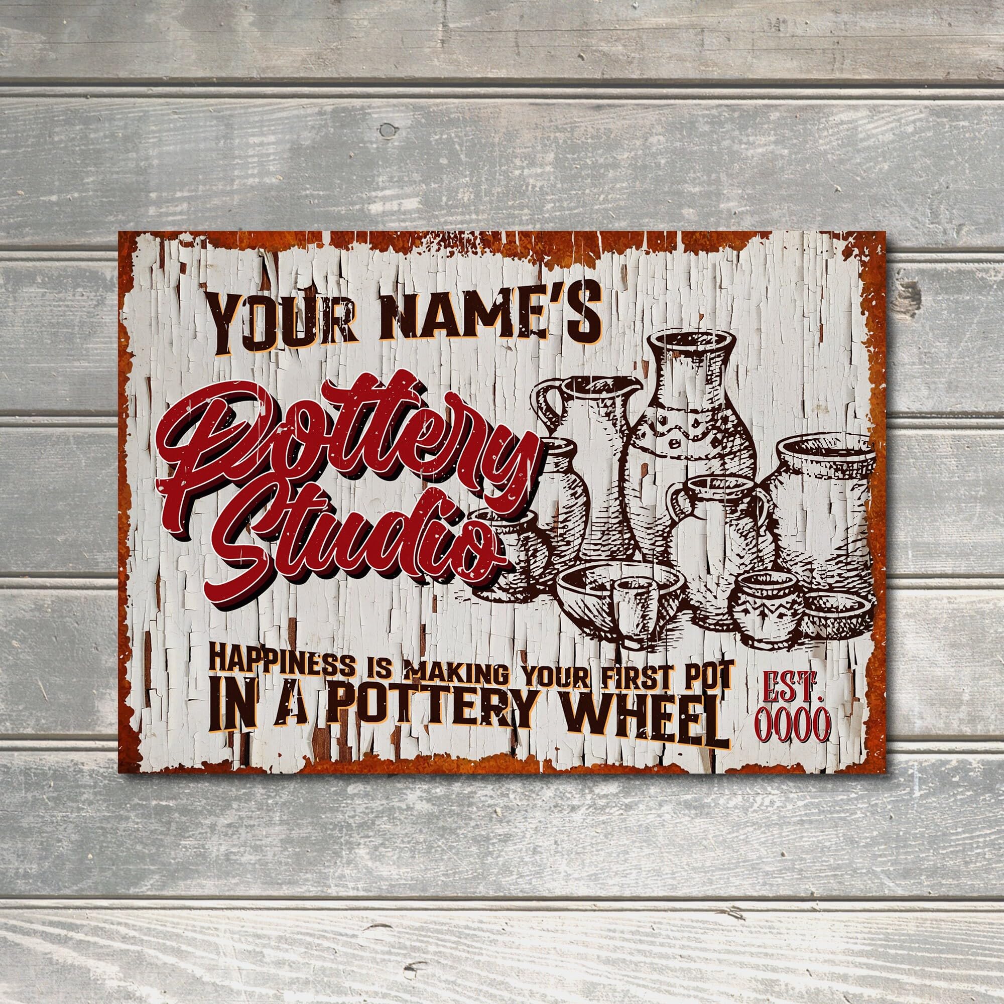 Personalised CUSTOM POTTERY STUDIO Sign Vintage Style Decor Gift Metal Plaque