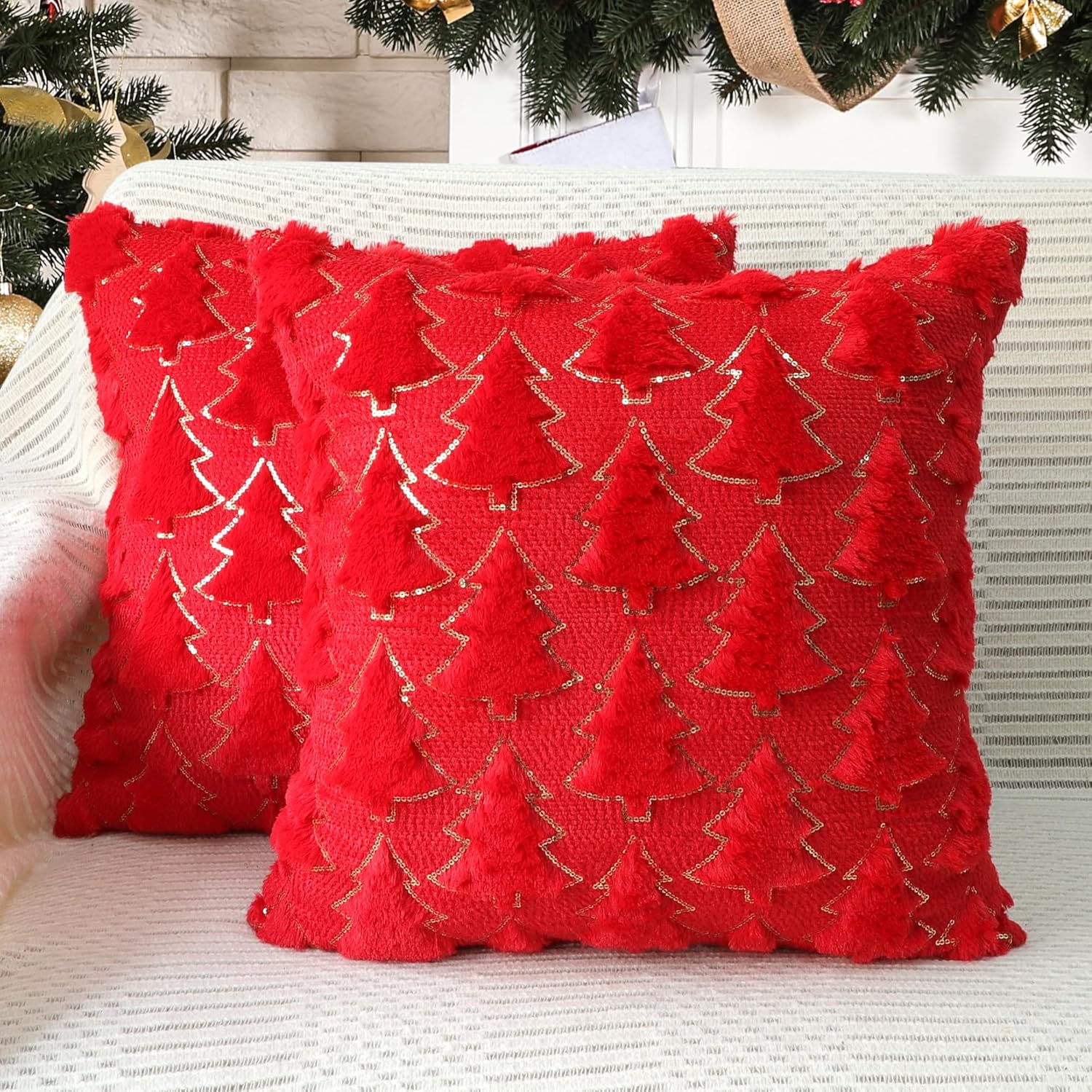 4TH Emotion Christmas Tree Decorative Pillow Covers 20x20