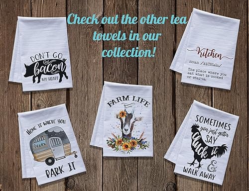 Miniatura 7 de Farm Life Kitchen Towel Set - Two extra large 27"x27" Flour Sack Tea Towels, Rooster and Goat Country Style Dish cloth Kitchen Decor - Made in the