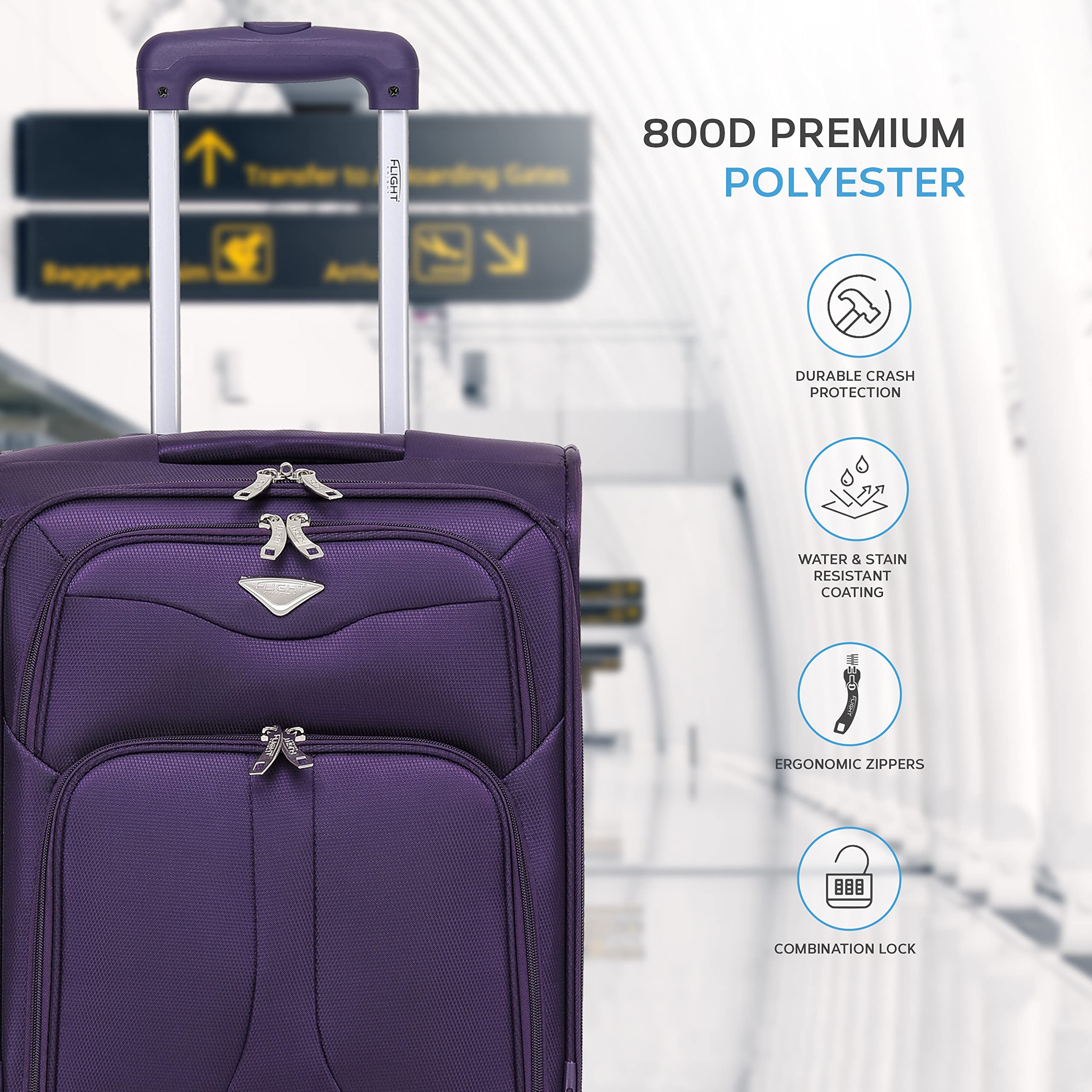 Flight Knight Set of 2 Lightweight 4 Wheel 800D Soft Case Suitcase Robust Anti Crack Cabin Carry On Hand Luggage Approved for Over 100 Airlines Including easyJet, BA & Many More!