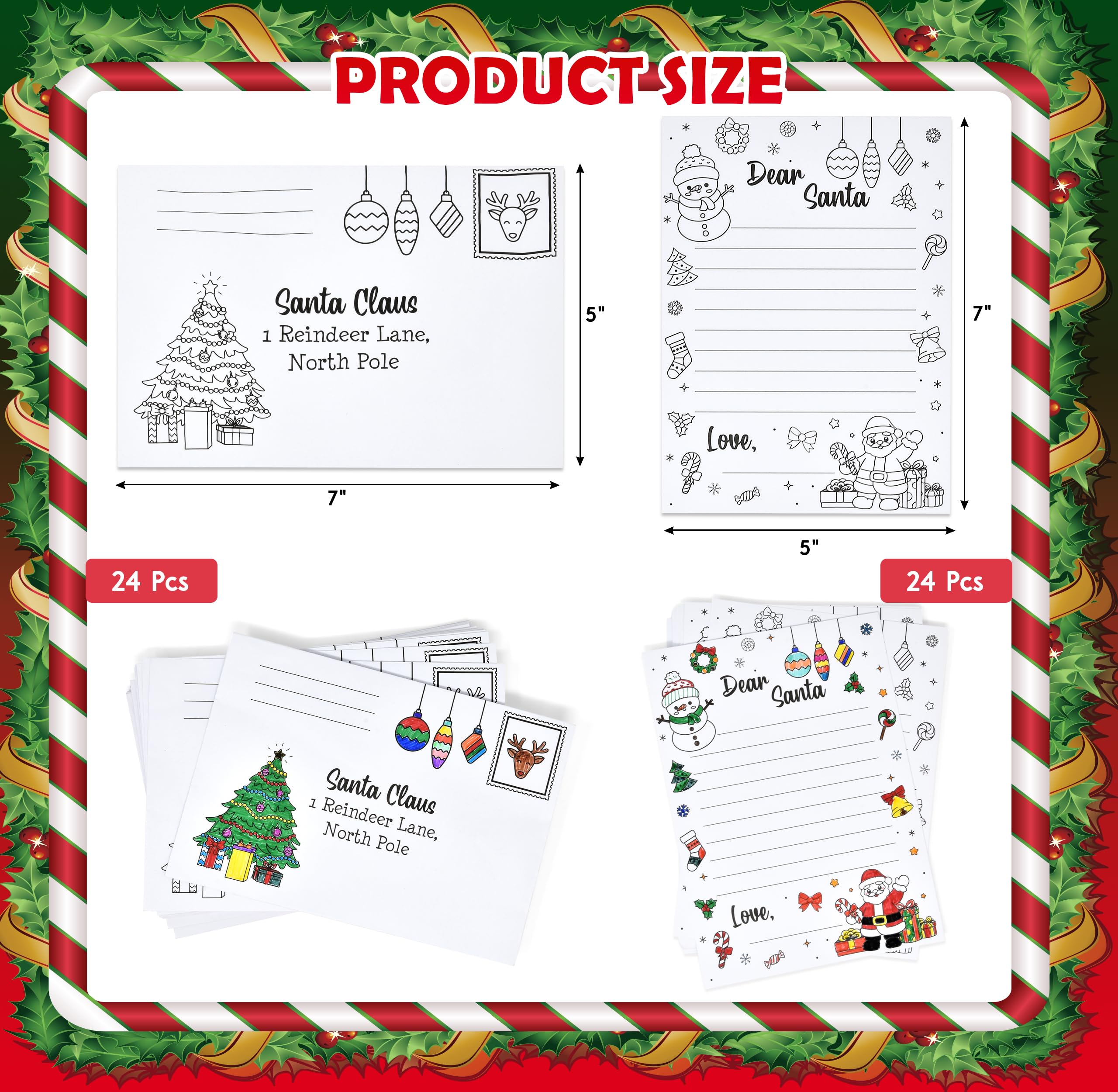 24 Sets Letters To Santa Kit - Christmas Coloring & Writing Stationery With Envelopes For Kids, 8.5x11 Inch - View #5