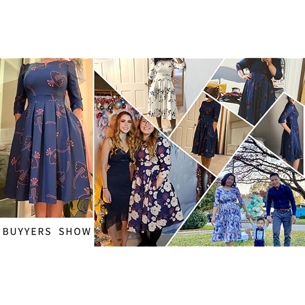 Simple-Flavor-Womens-Floral-Evening-Flare-Vintage-Midi-Dress-34-Sleeve Simple Flavor Women's Floral Evening Flare Vintage Midi Dress 3/4 Sleeve (0658BL, M)