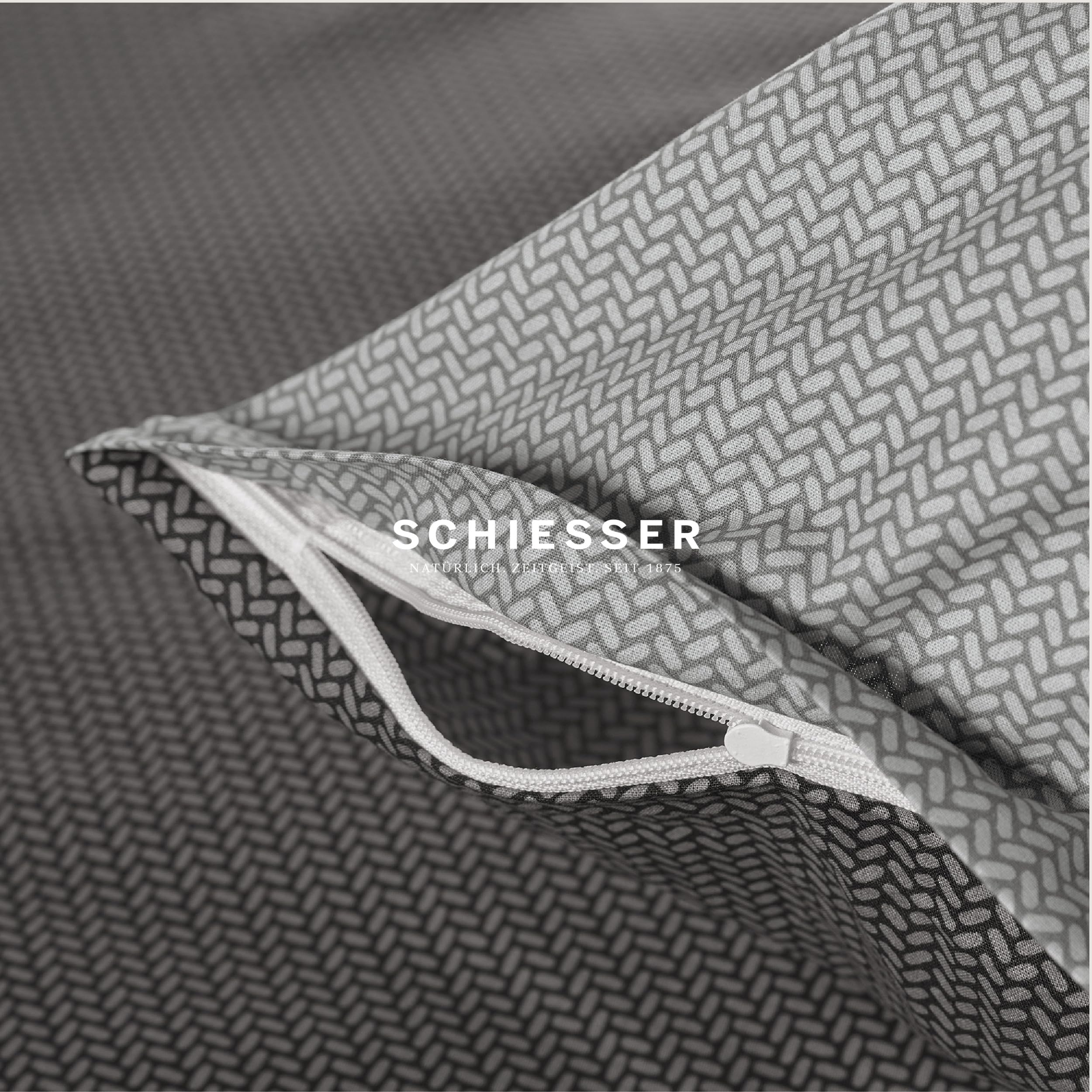 Schiesser Bettwäsche 135x200 cm | 100% Baumwolle | Grau | Strickoptik | 2-teilig | Renforcé | 135x200 cm + 80x80 cm | angenehm weich & glatt | pflegeleicht & atmungsaktiv | OEKO-TEX® MADE IN GREEN