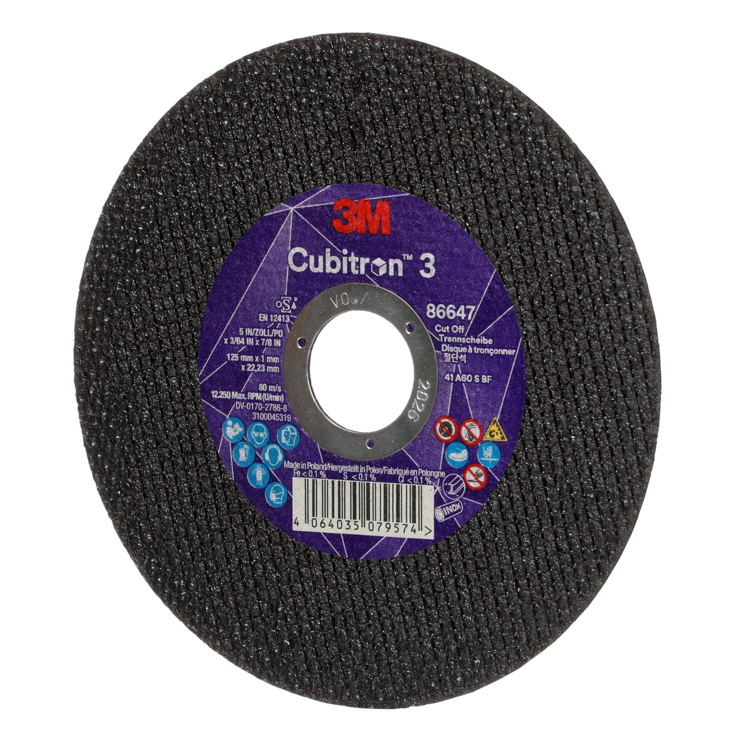 Cubitron à tronçonner 3, 86647, 60+, T41, 125 mm x 1 mm x 22,23 mm, EN, 25/paquet