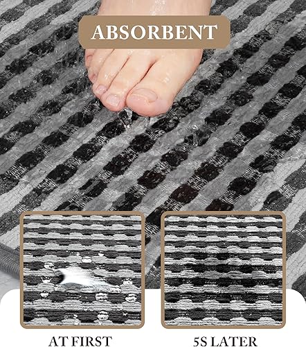 Miniatura 5 de YIHOUSE Juego de 2 alfombras de baño grises, absorbentes a cuadros grises, de secado rápido, alfombras de baño suaves antideslizantes, finas y