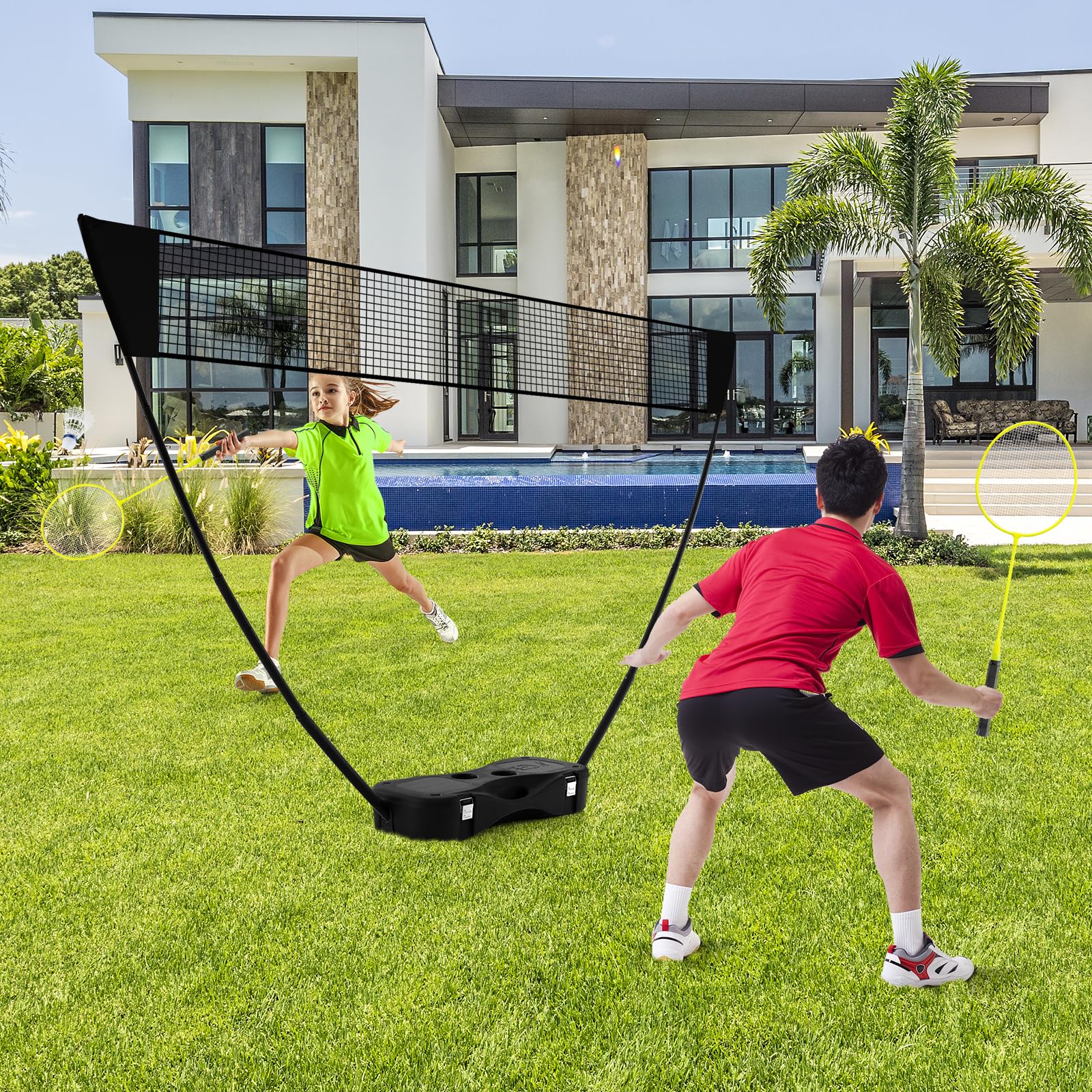 COSTWAY Badminton Set Complet Portable 270 x 160 cm, Kit Badminton avec Filet en PE 2 Raquettes et 2 Volants Boîte de Rangement, Jeu d'Extérieur pour Plage Jardin Cour