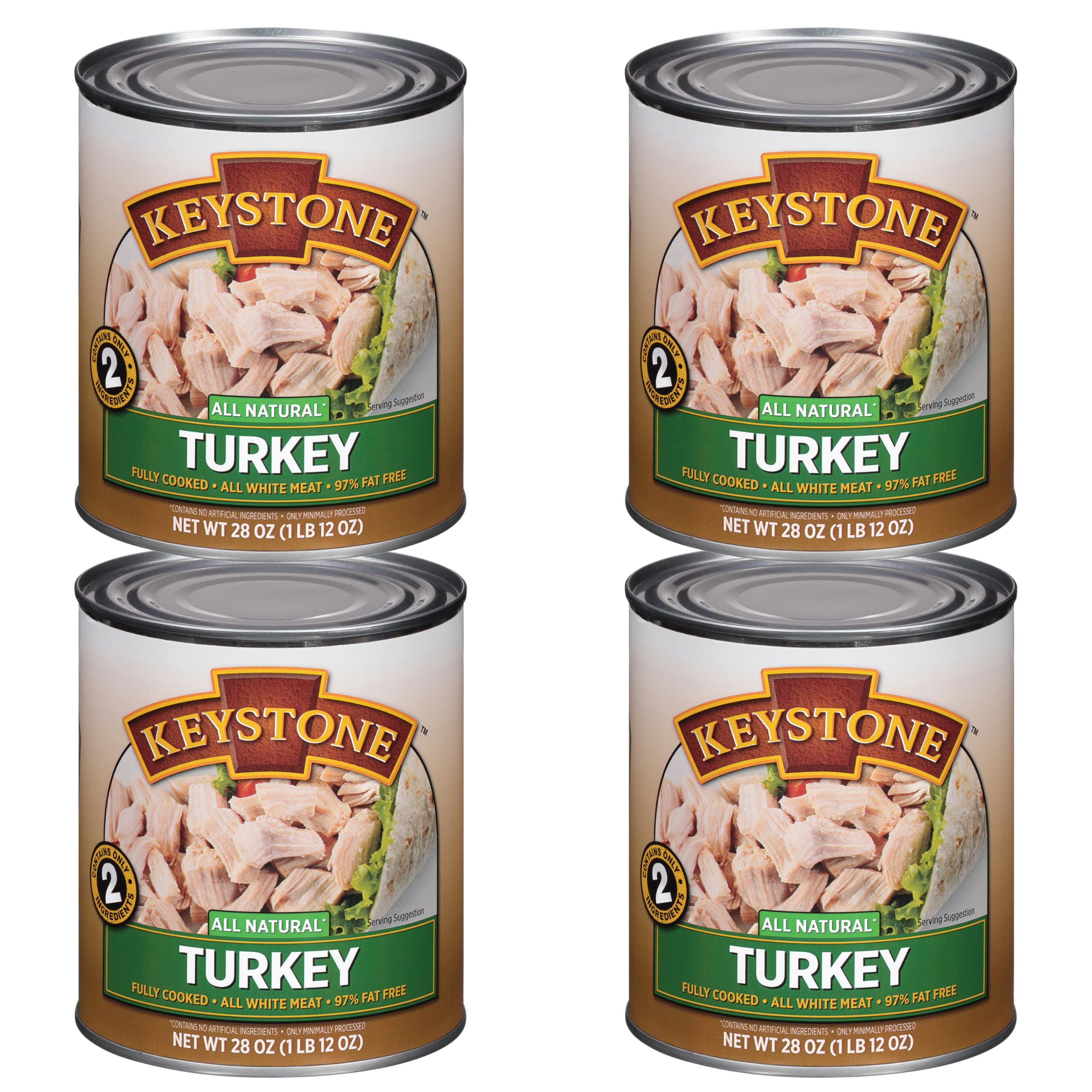Meats All Natural Heat and Serve Canned Turkey – 28 oz – Fully Cooked and Ready to Eat Canned Meat – All White Meat – Gluten Free – Kitchen Essential for Everyday Meals, Emergency Survival Food – Shelf Stable for 5 Years – Made in the USA – Family Pack of 4