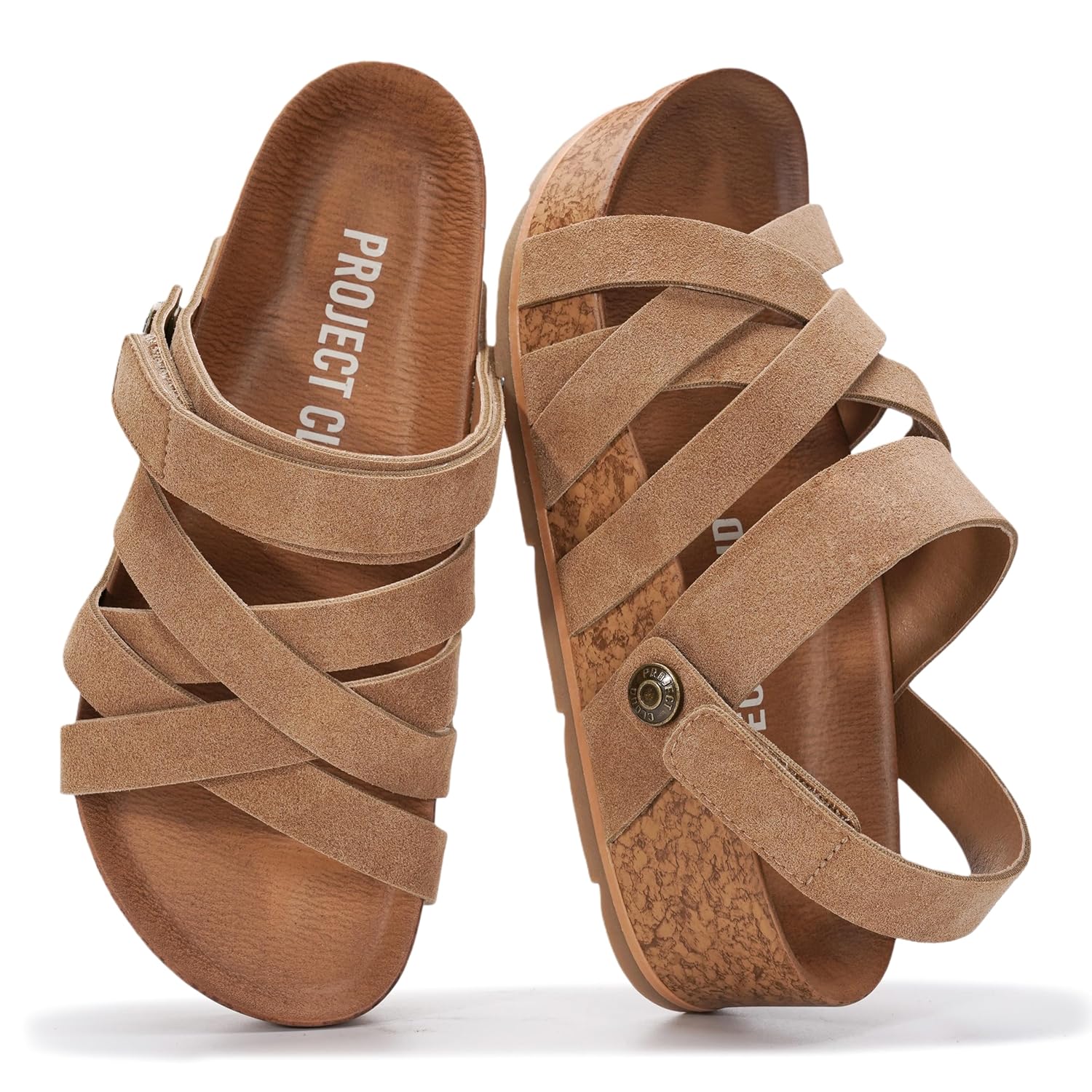 Project Cloud 100 Genuine Leather Platform Sandals Women Strappy Wedges with Comfortable Plush Insole Lightweight Non Slip Wedge