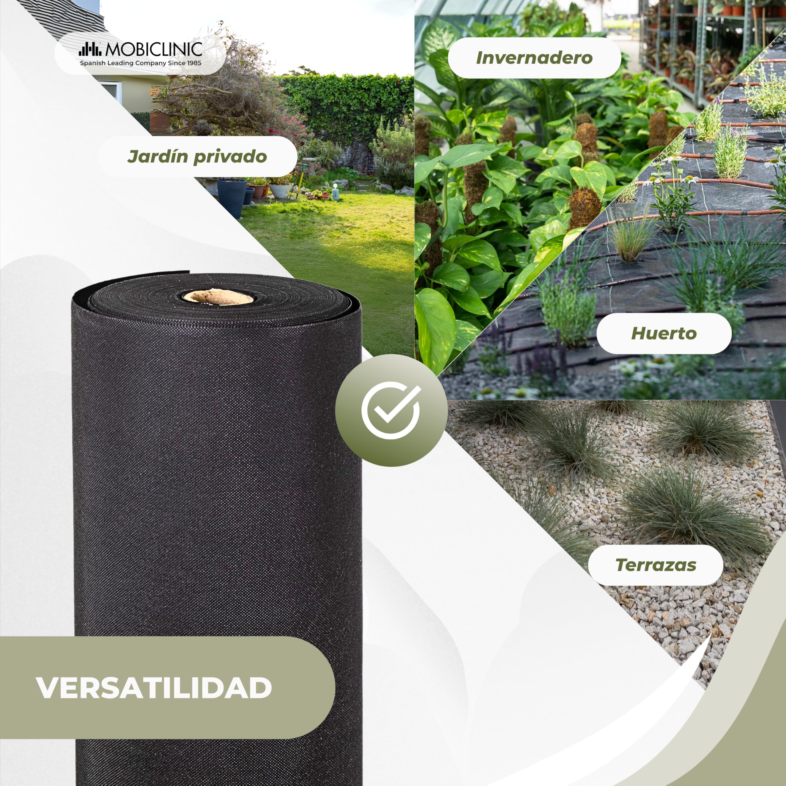 Mobiclinic®, Malla Antihierbas, 150 g/m² Alto Gramaje, 1x50 m, Geotextil, Resistente a Rayos UV y Desgarros, Malla Antimaleza, Permeable al Agua, Transpirable, Jardín e Invernadero, HerbStop