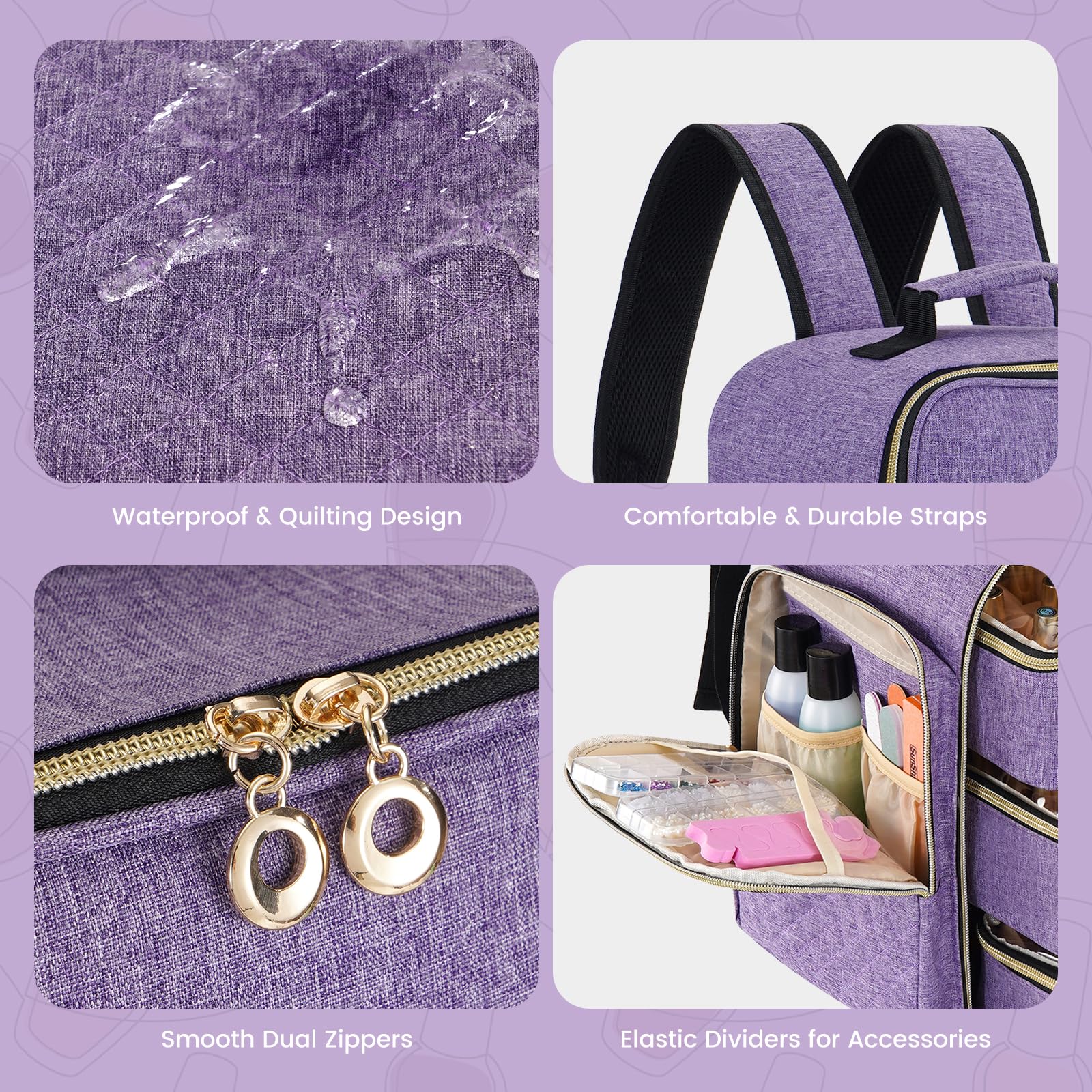 Hautton Organizador de esmalte de uñas, suministros de lámpara resistente profesional, estuche de viaje para manicurista, Púrpura, Medio, Profesional elegante
