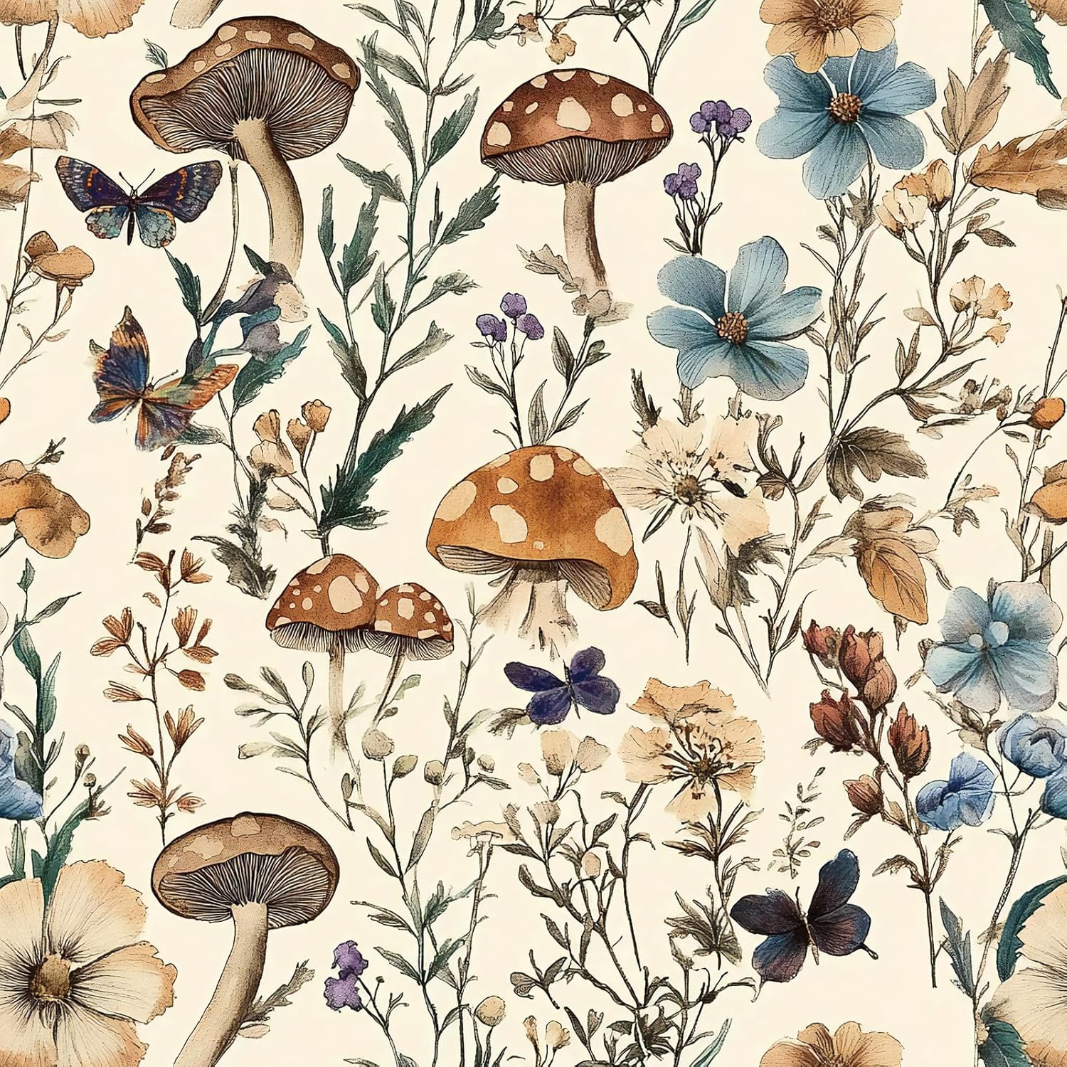 Froluya Mushroom Wallpaper Peel and Stick Vintage Floral Contact Paper 16.9" x 393.7" Boho Self Adhesive Removable Wallpaper Mushroom Forest Decorative Contact Paper for Bathroom Cabinets Vinyl