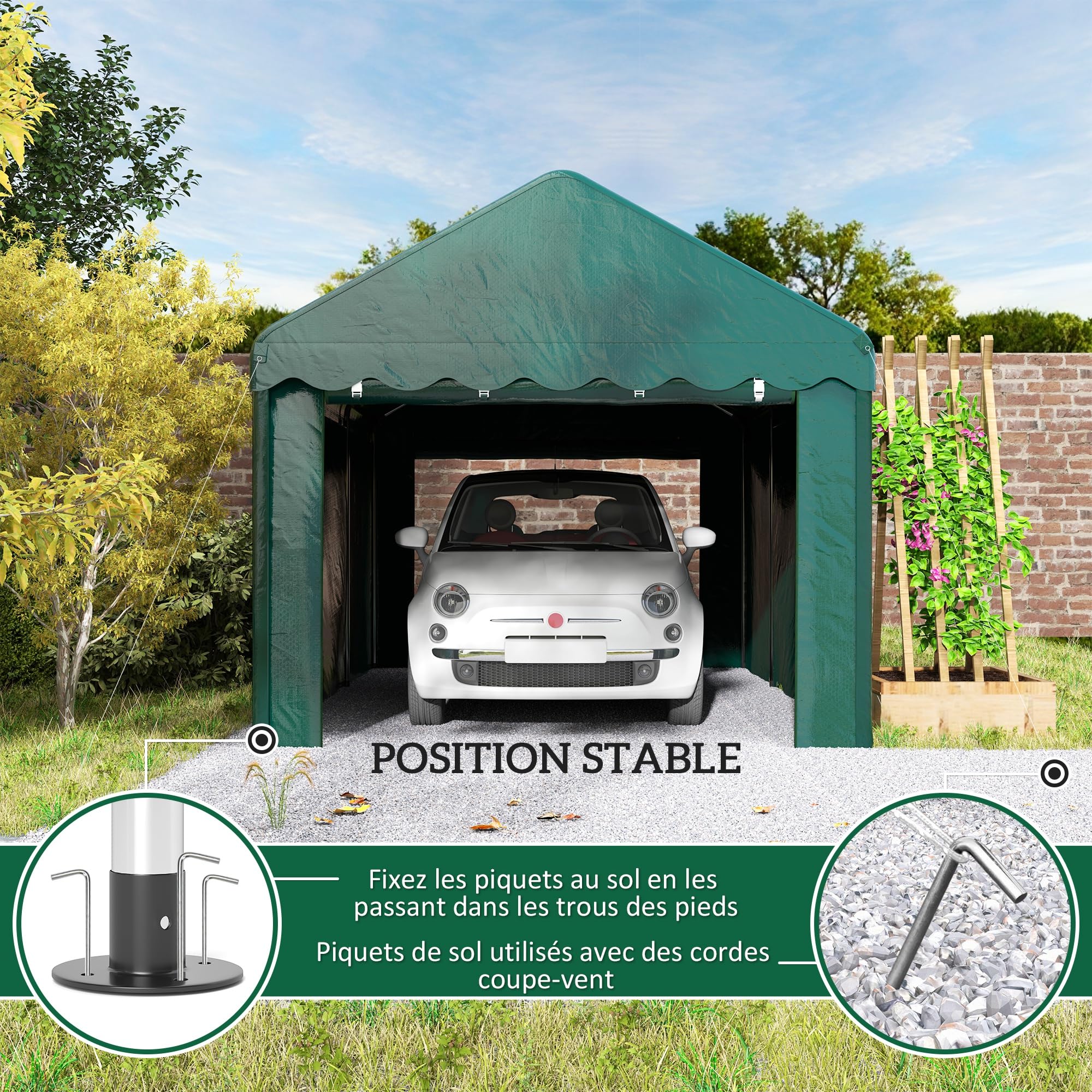 Outsunny Carport Abri Voiture Extérieur 2 Portes Enroulables 3 x 6 m Vert | Tente de Garage, Tente de Stockage, Résistant aux UV, Étanche, Toile en PE 200 g, pour Camion, Bateau, Voiture