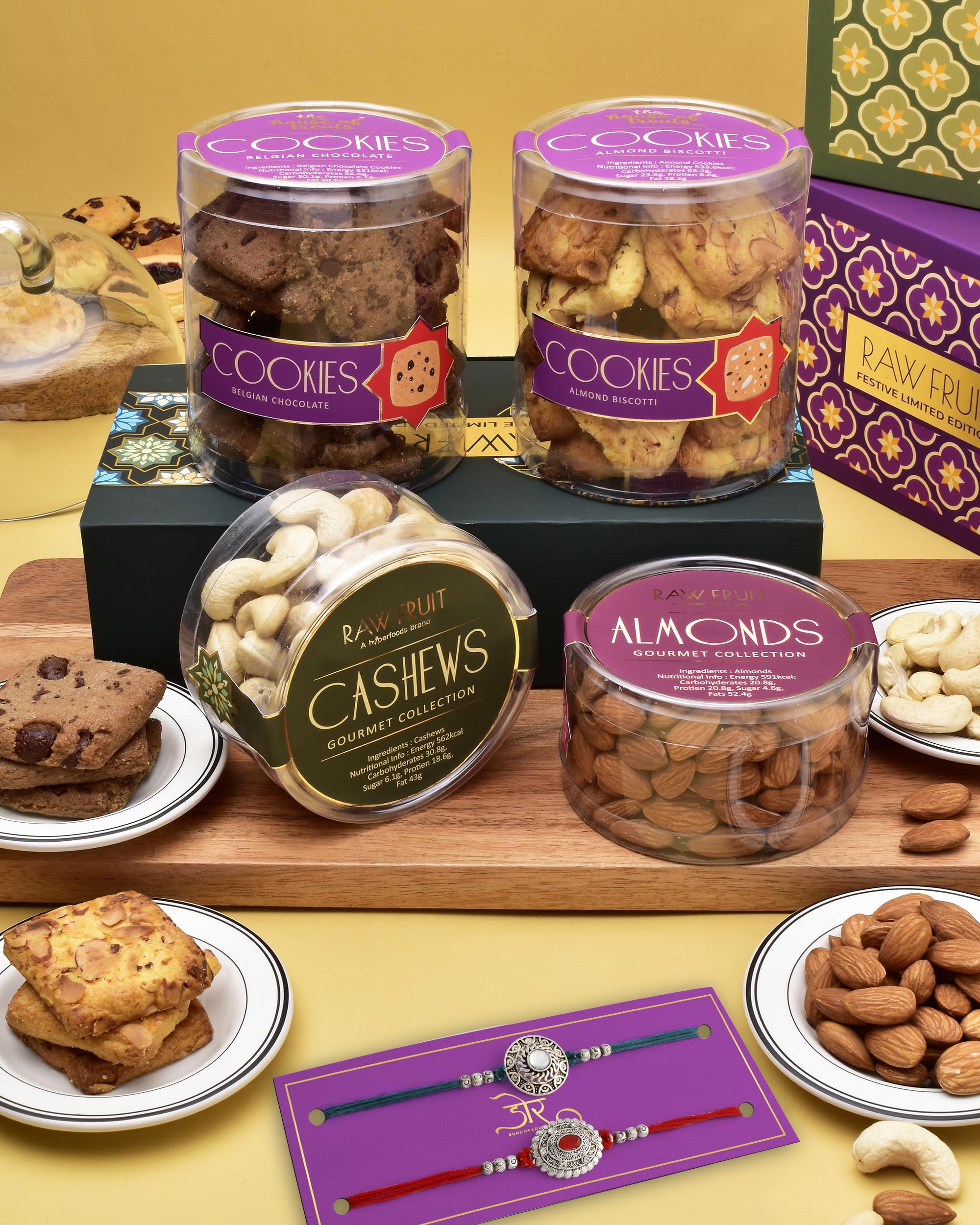 Hamam Dasta Dry Fruits Combo Pack Rakhi Gift Hamper For Brother Cookies Gift Pack Rakhi Set Of 2 Dry Fruit Gift Pack Cashew Almond Cocolate Cookies Almond Biscuit Ruby & Sapphire Rakhi Set Of 2-image-14