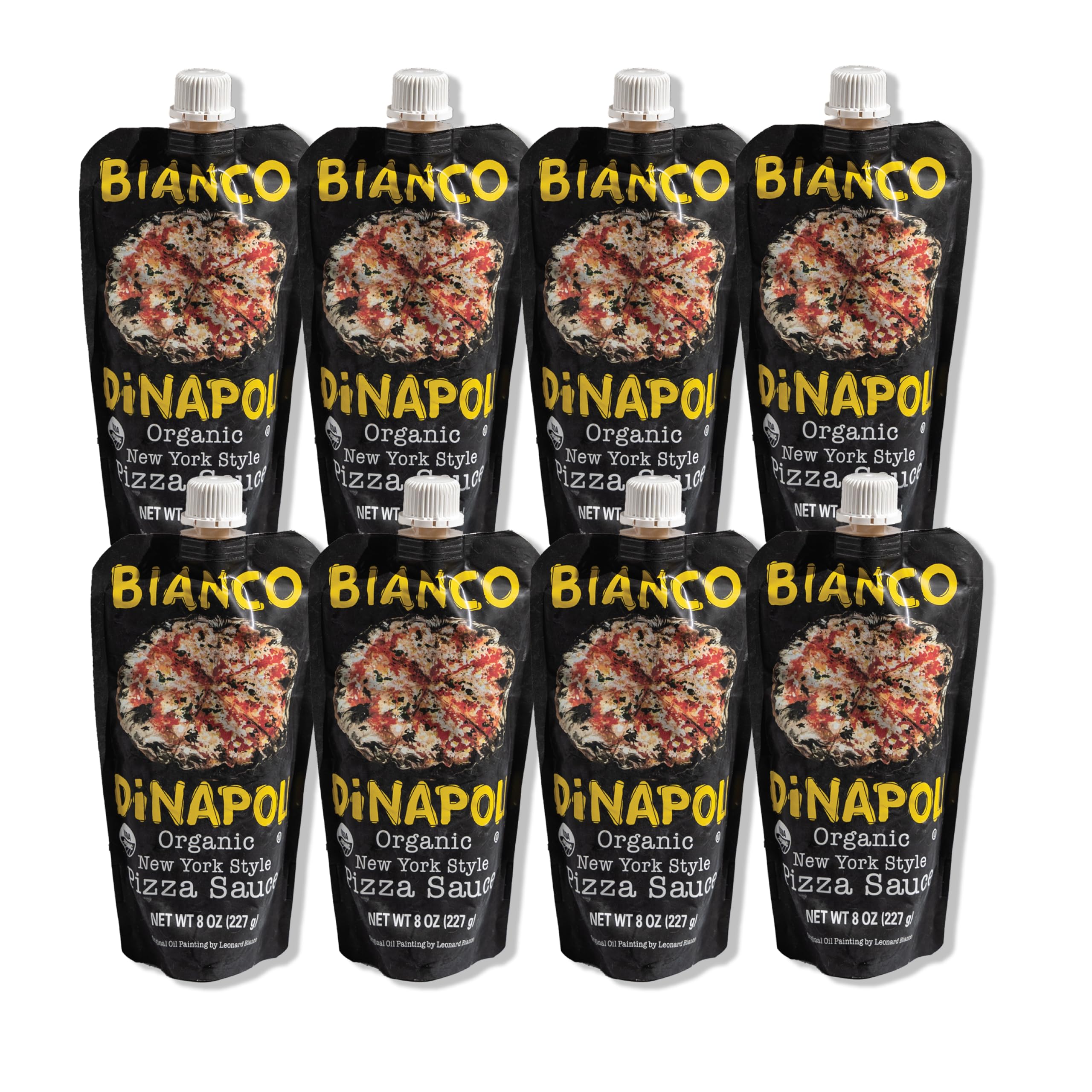 Bianco DiNapoli Organic NY Style Pizza Sauce - Vine Ripened California Grown Tomatoes - Made with Organic Garlic, Basil, Tomatoes & Extra Virgin Olive Oil For Homemade Pizza - 8 oz, 8 Pack