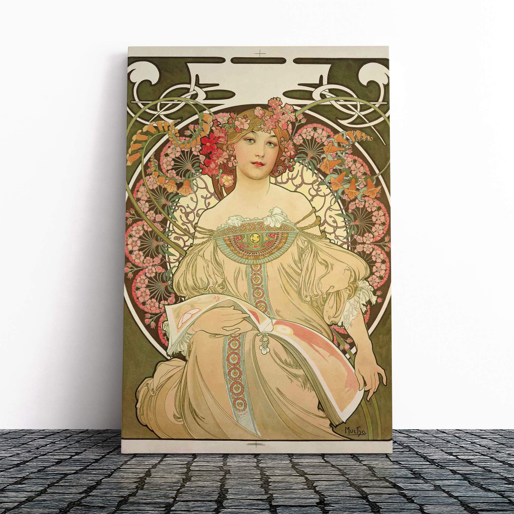 Alphonse Mucha Champagne Canvas Print | Gallery Wrapped 30mm Frame Wall Art | 24x16 inches | Ready to Hang | Modern Picture | Living Room Bedroom Lounge Office