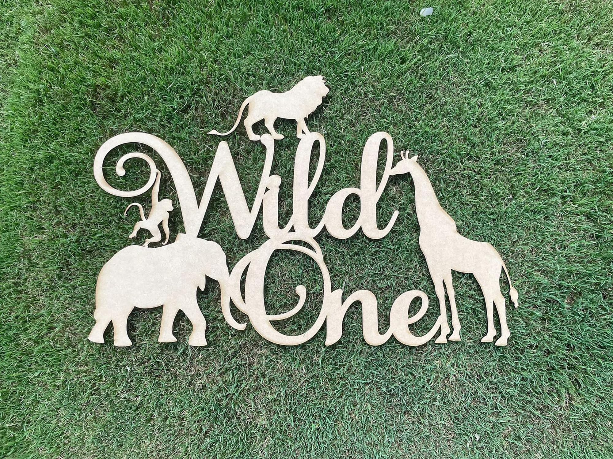 Wild One Sign for Backdrop,Wooden 15.7 * 13.7inch Boy First Anniversary Sign for Safari Jungle Theme Birthday Party,One Year Boy Decoration