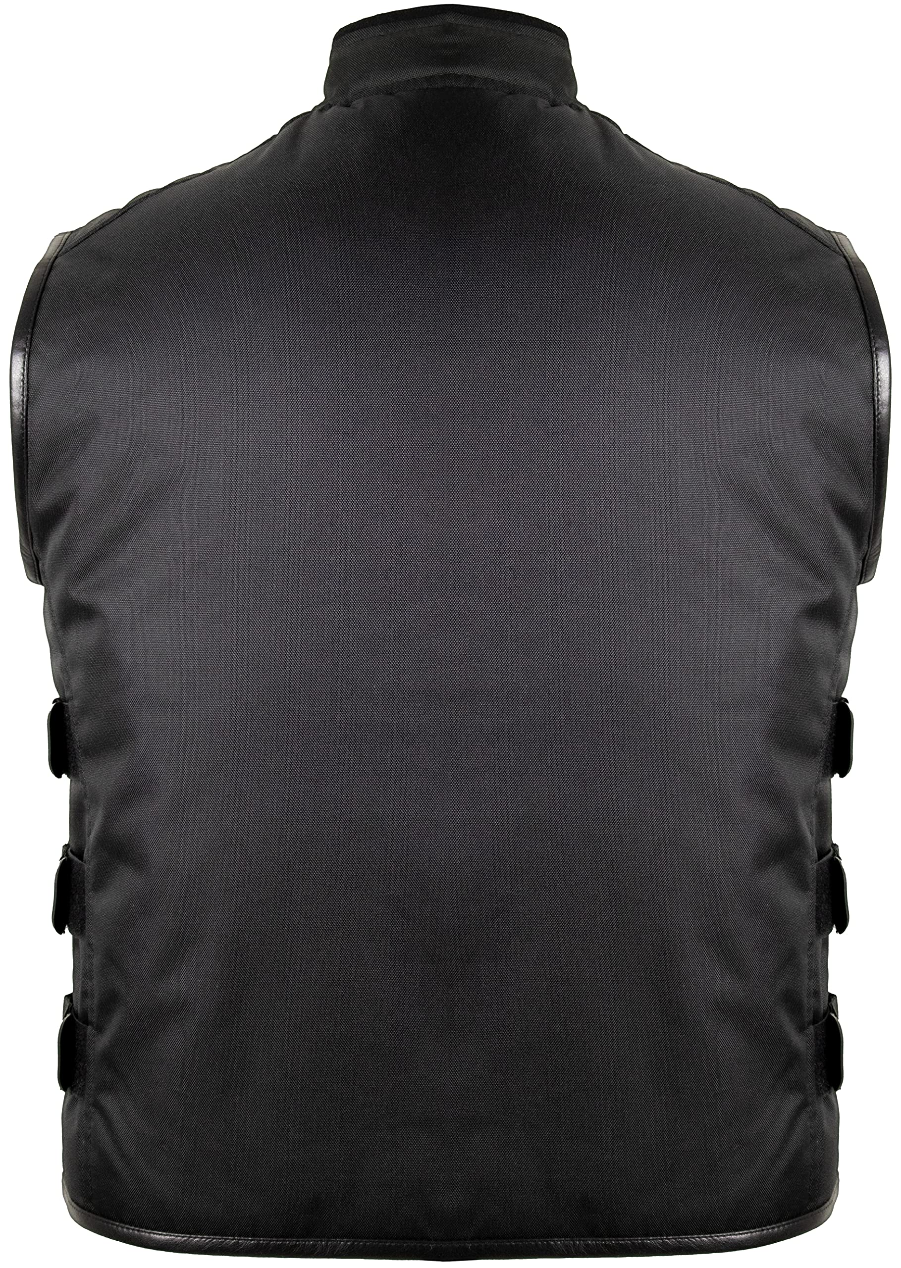 MDM Chaleco Biker de Tela – Negro, Cortaviento y Repelente al Agua, Laterales Ajustables, Hombros Acolchados, Bolsillos Interiores y Exteriores