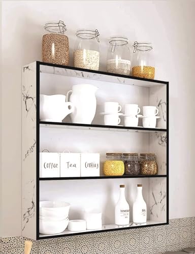 Image of Dime Store Engineered Wood 4-Tier Wall Shelf Rack for Kitchen Storage, Spice Jars, Modern Style, Wall Mounted, Off White