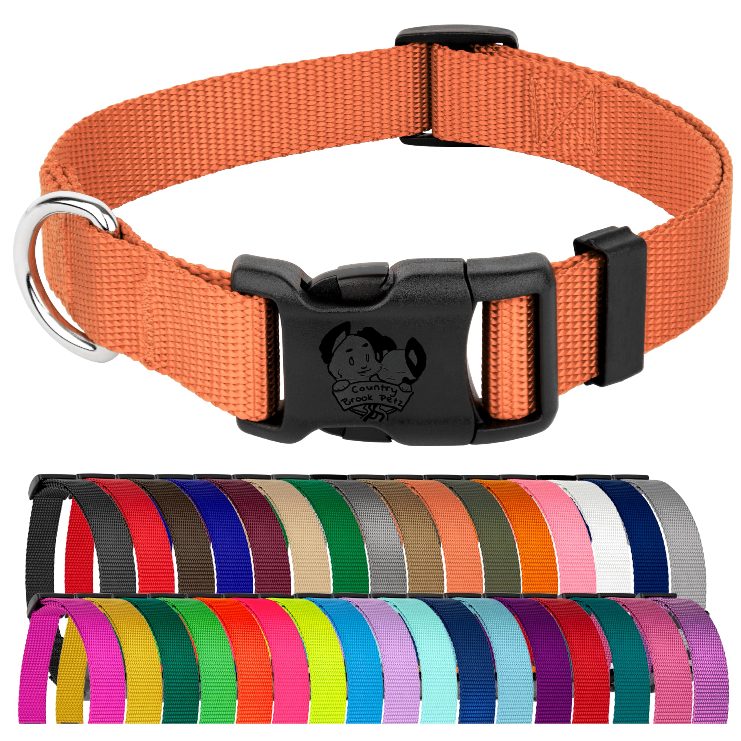 Country Brook Petz - Everyday Nylon Dog Collar for Large, Medium, and Small Dogs and Puppies - for Everyday Use in 10+ Warm Colors (Medium, 3/4 Inch