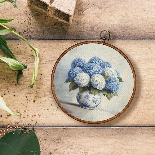 Miniatura 4 de KSDUT Chinoiserie - Arte de pared con diseño de florero de flores, arte de pared de chinoiserie azul y blanco, marco de lienzo para colgar,