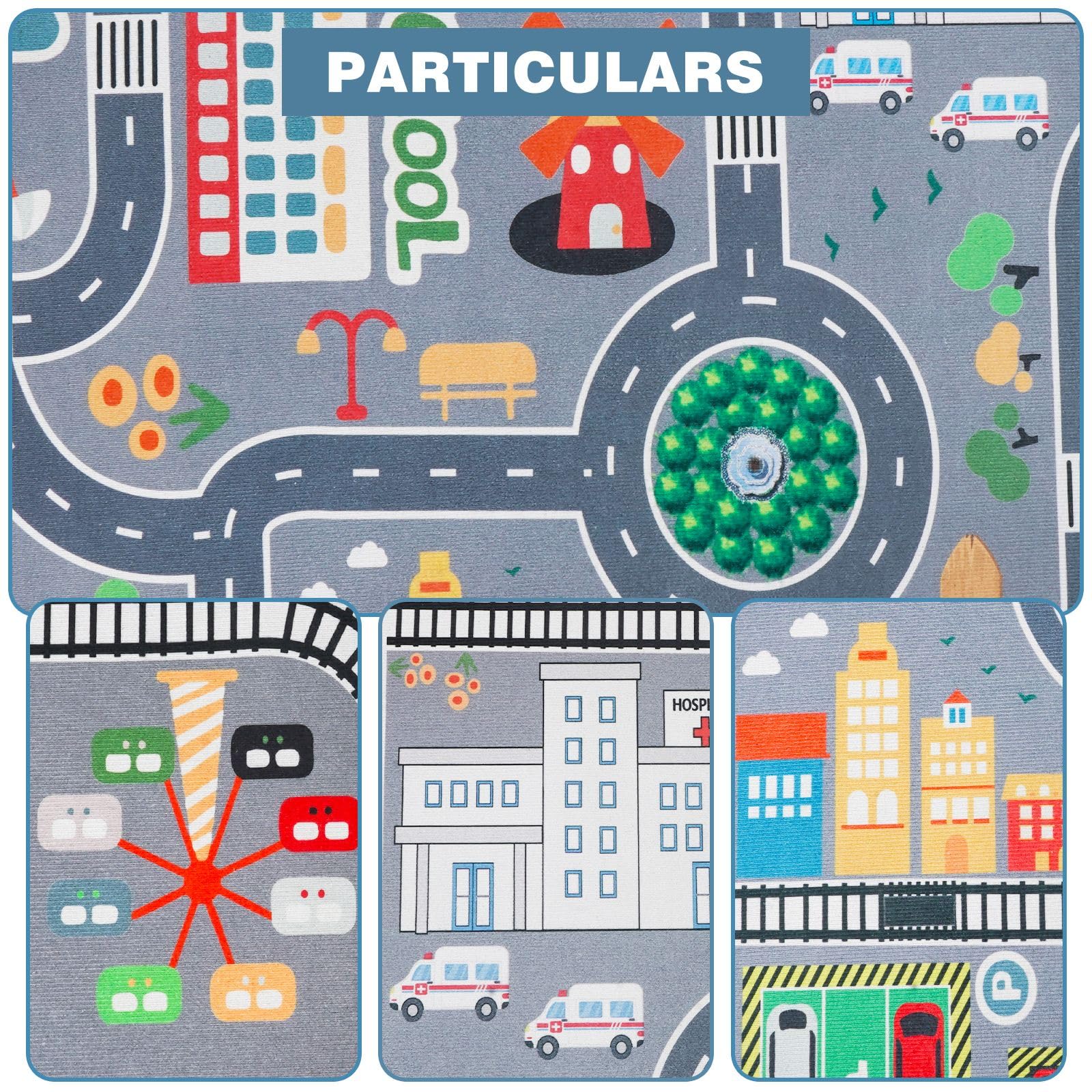 Tapis Voiture Enfant, Circuit Route Antidérapant, Lavable 80x120cm