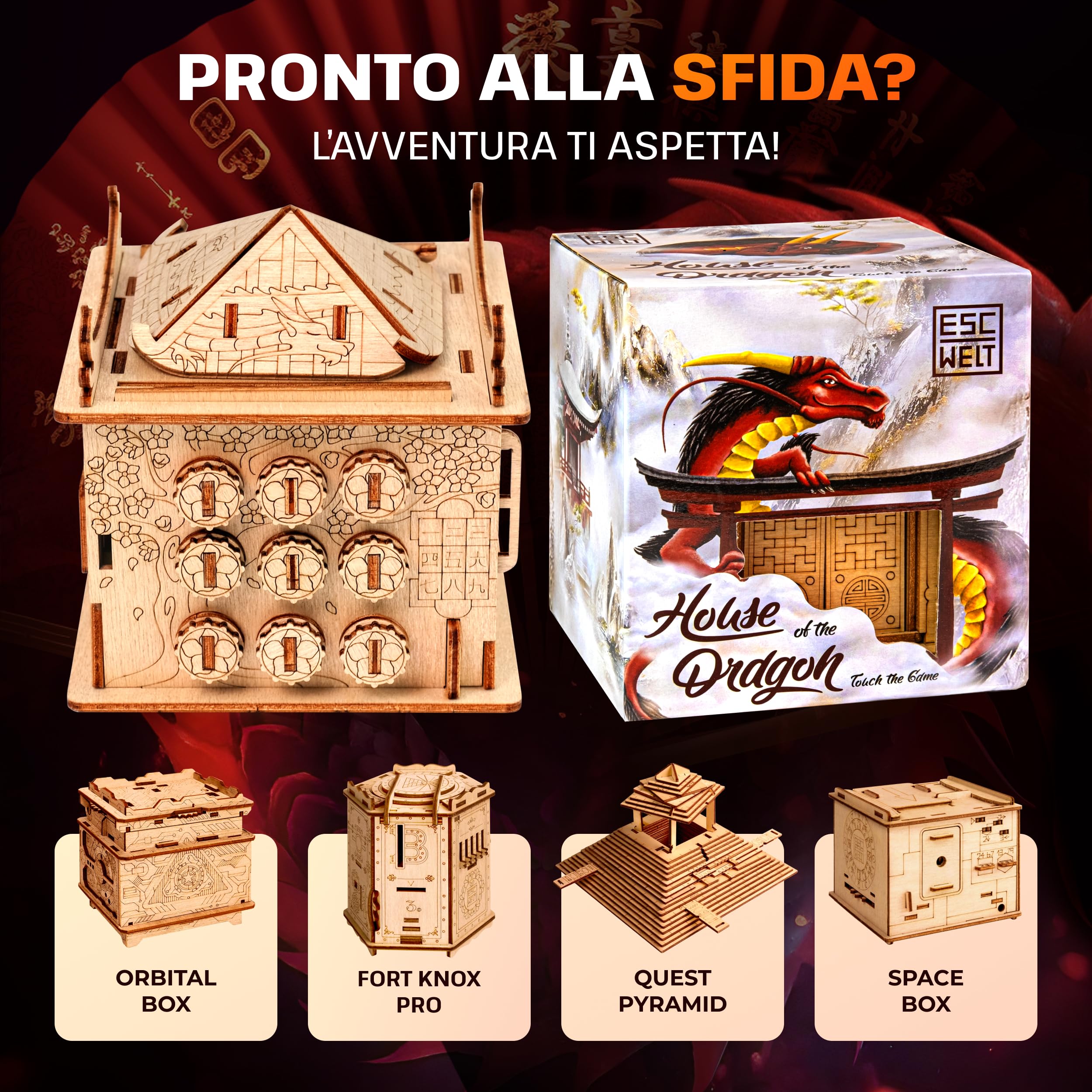 ESC WELT House of Dragon - Puzzle 3d in Legno - Rompicapo in Legno Difficile - Escape Room Gioco da Tavolo - Scatola Segreta Rompicapo con Scompartimento Nascosto - Giochi di Logica per Adulti