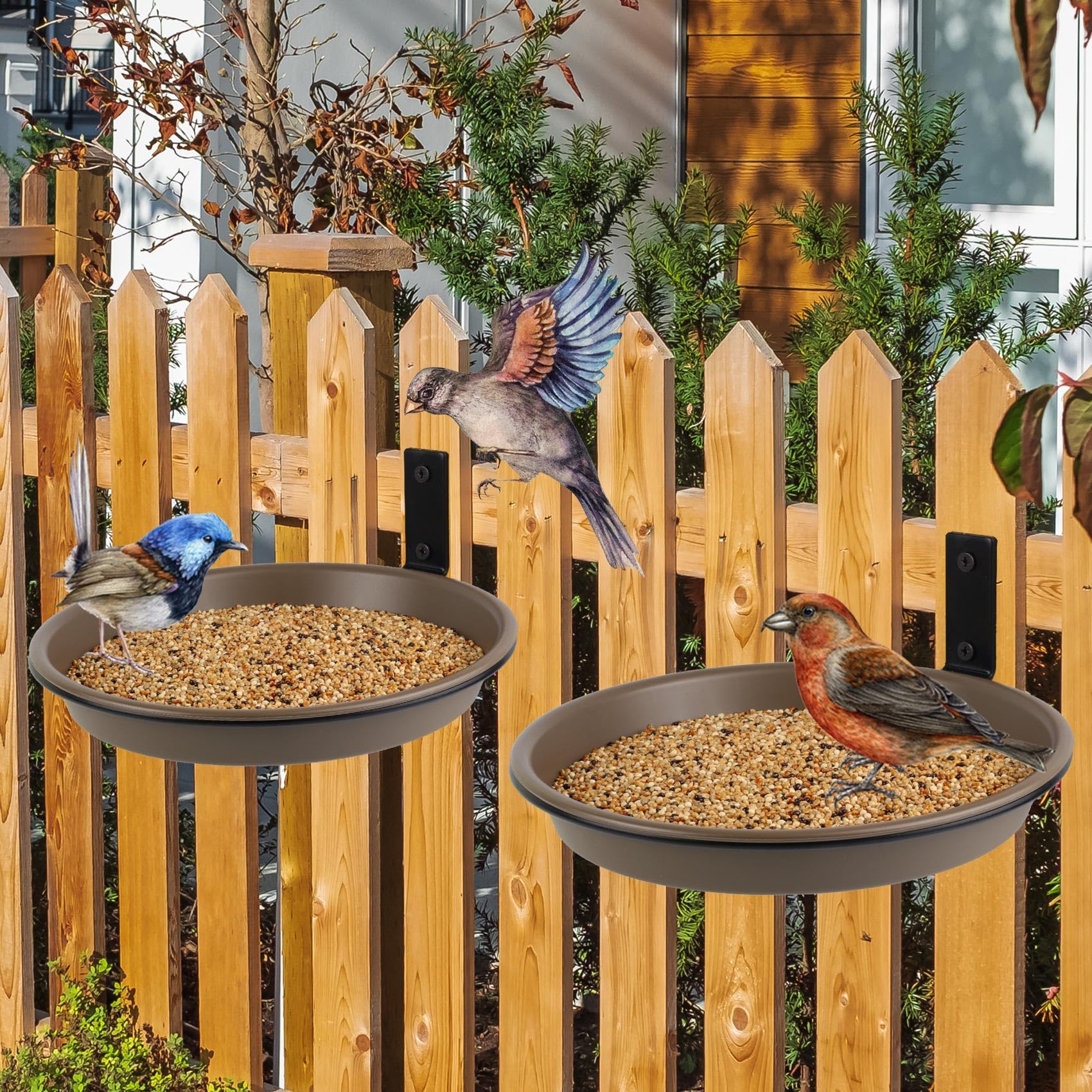 Paquete de 2 bandejas de baño para comedero de pájaros para exteriores, 8.4 pulgadas, estación de alimentación de agua para pájaros, para mascotas, ardillas, uñas en madera, cuenco de baño salvaje con