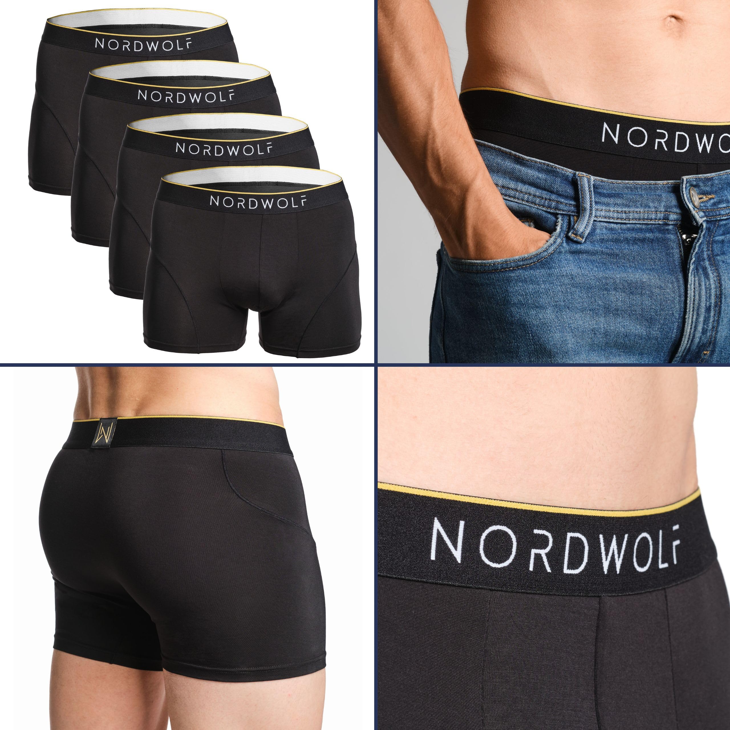 NordWolf Boxershorts Herren, Weiche Atmungsaktive Strapazierfähige Unterhosen Männer, Lange Herren Unterhosen, Pack x4 Modalstoff, Bequem Langlebig, Geschenk.