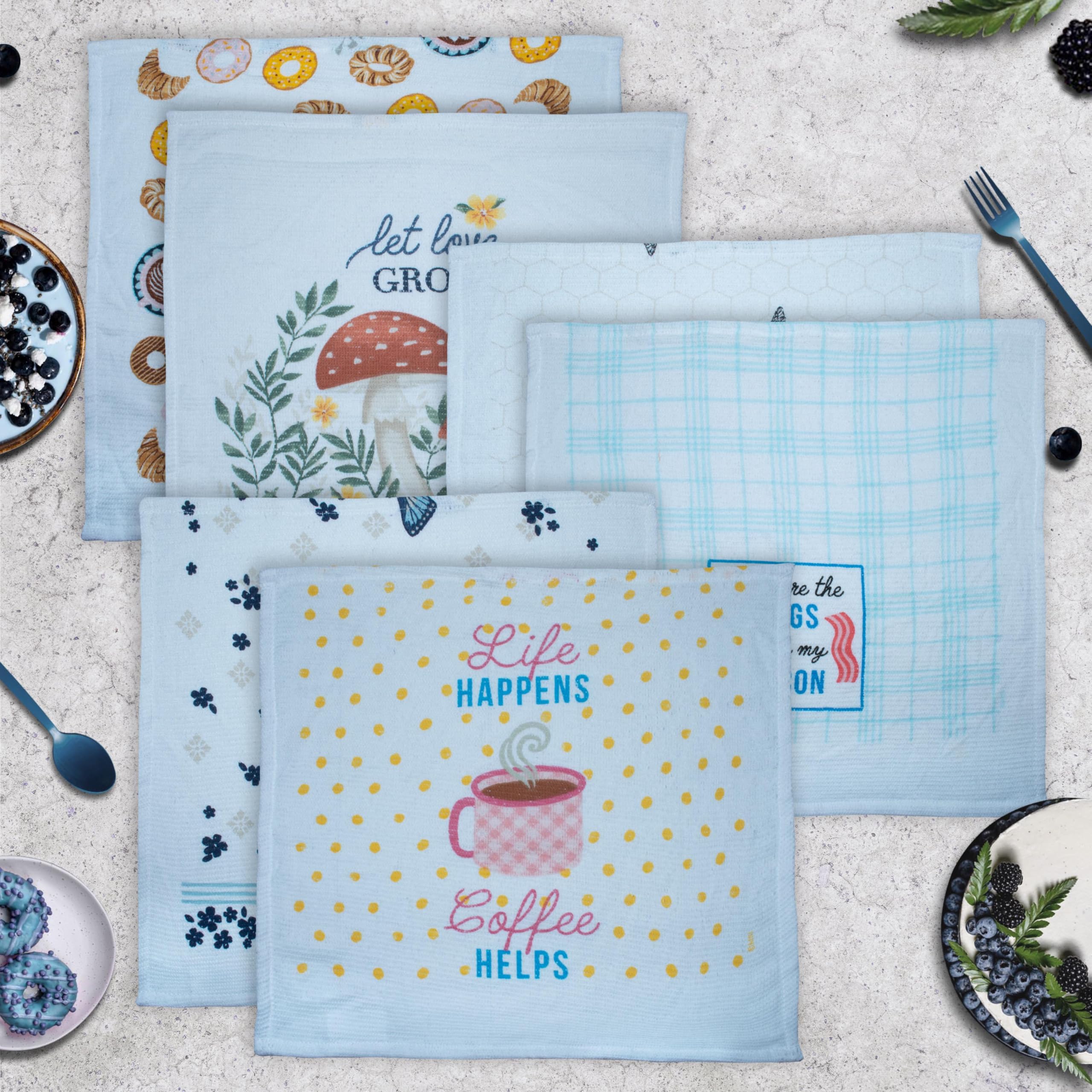 HOME COLORS.IN Cotton Dish Cloth Set of 6 - Multipurpose Terry Absorbent Cleaning Cloth, Wiping Cloth, Table Napkin - 14 x 14 Inch - Refresh