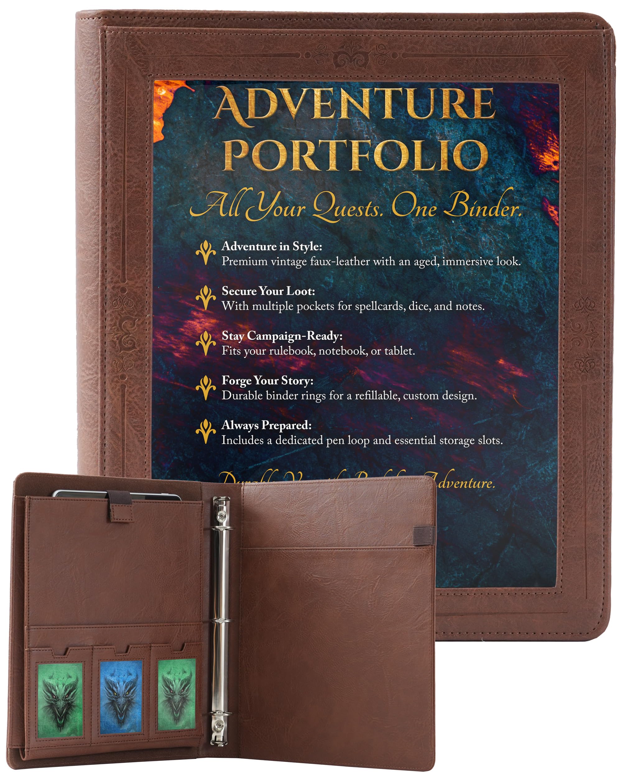 Vintage Adventurer's Portfolio Binder for DND - PU Faux Leather