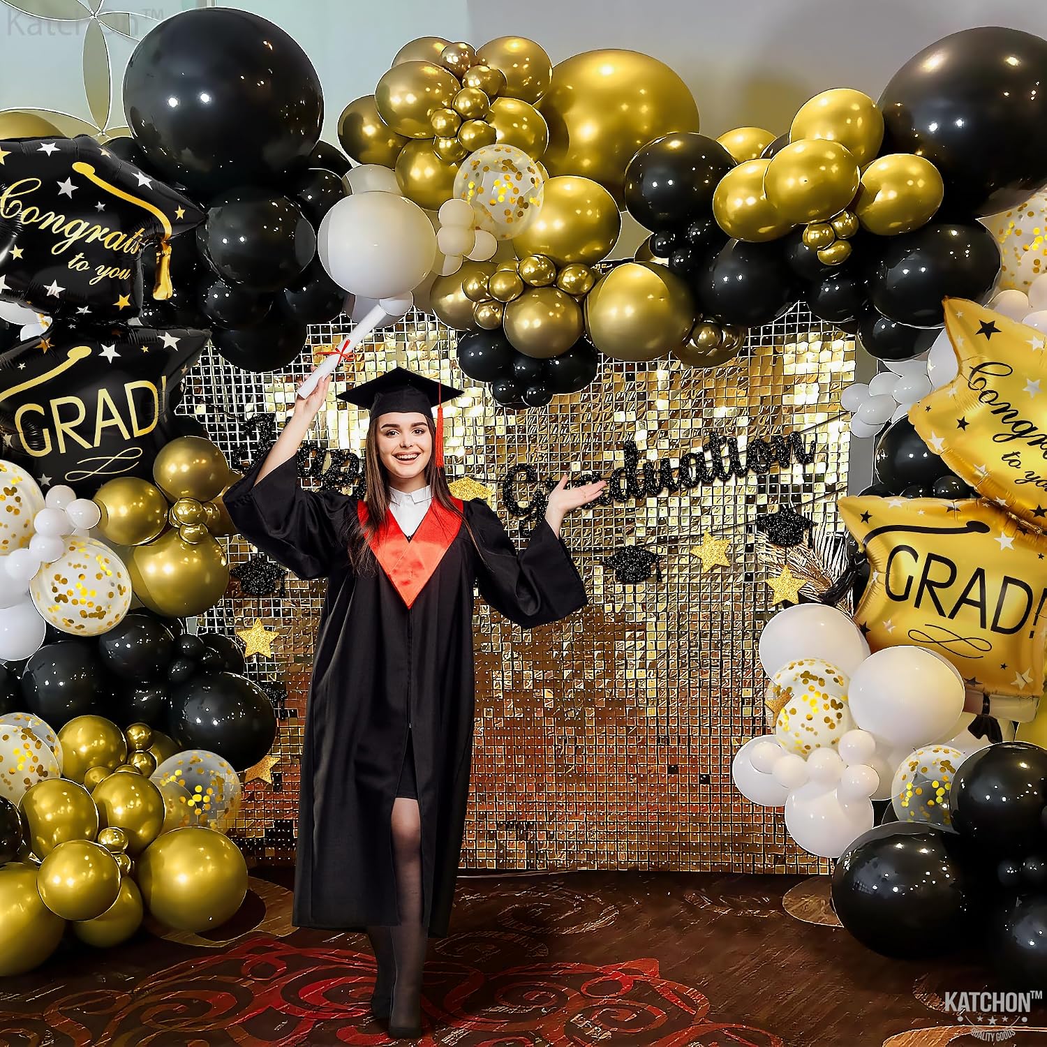 KatchOn, Black and Gold Balloon Arch Kit - 120 Pcs | Black and Gold Party Decorations | Graduation Decorations 2026, Bridal Decor | Black and Gold Birthday Party | Wedding Decor, Baby Shower Decor