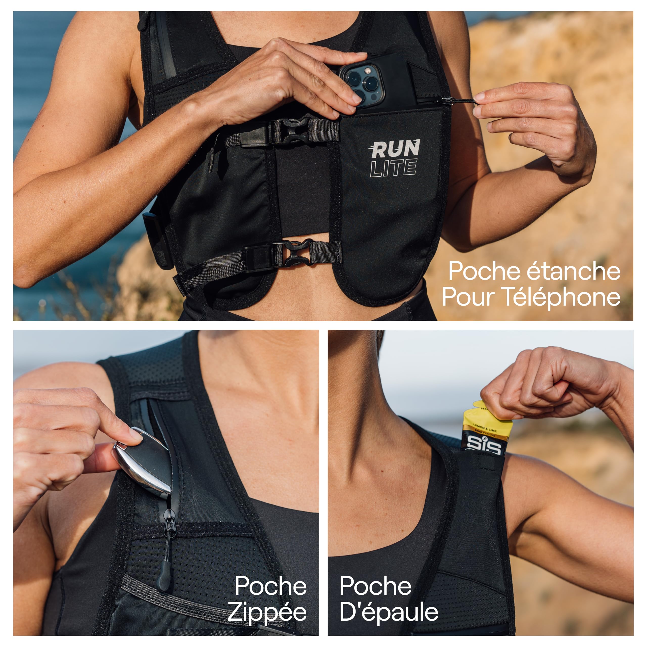 Gilet Running Léger avec Poche Téléphone Étanche – Sac Running Réglable avec Porte-Bouteille, 5 Poches, Réfléchissant – Gilet Trail Unisexe XS/S (61–81 cm)