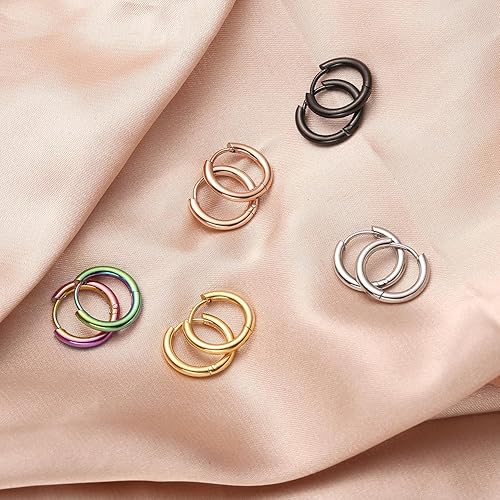 Miniatura 5 de Aretes de aro pequeños de acero inoxidable quirúrgico 316, 0.71 onzas, hipoalergénicos, para cartílago, hélix, para mujeres y hombres