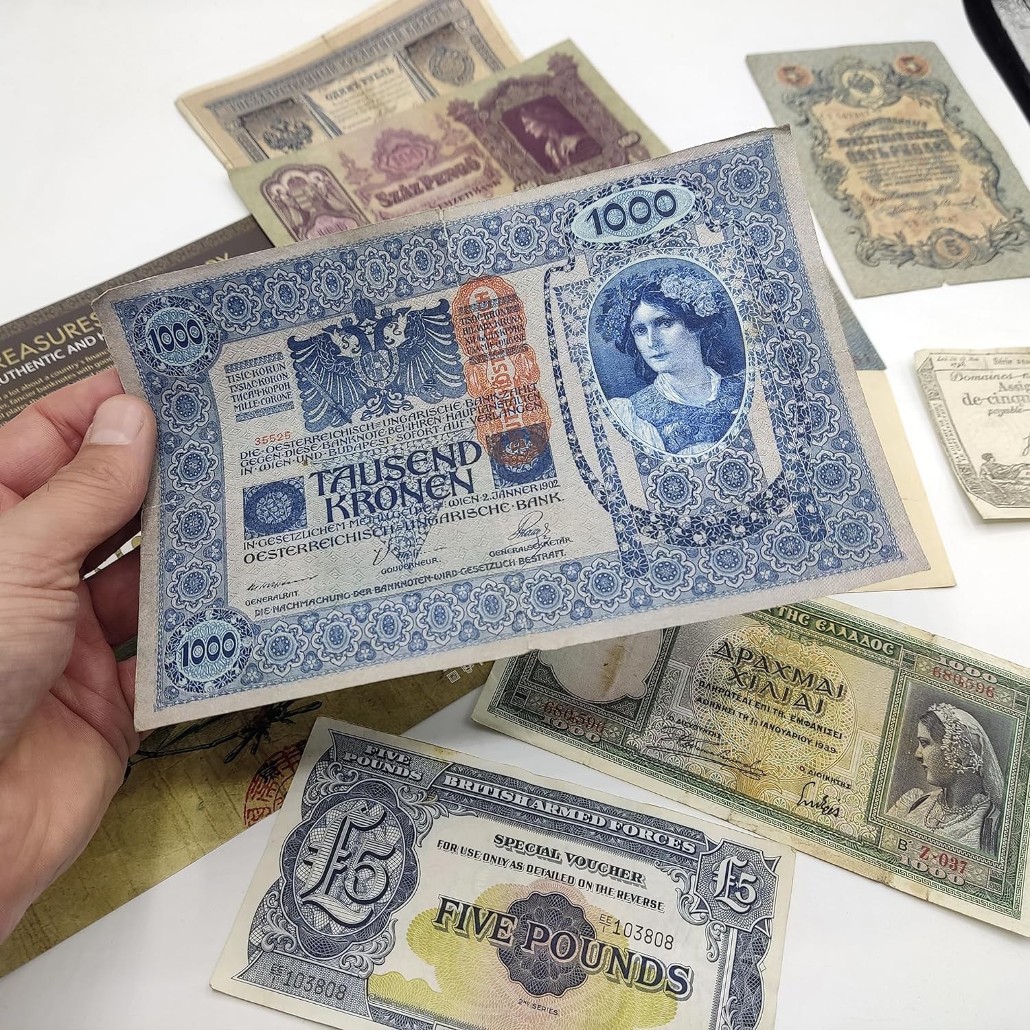 Collezione di 10 Banconote Antiche Autentiche 1792-2014, 4 Secoli di Storia con Certificato di Autenticità