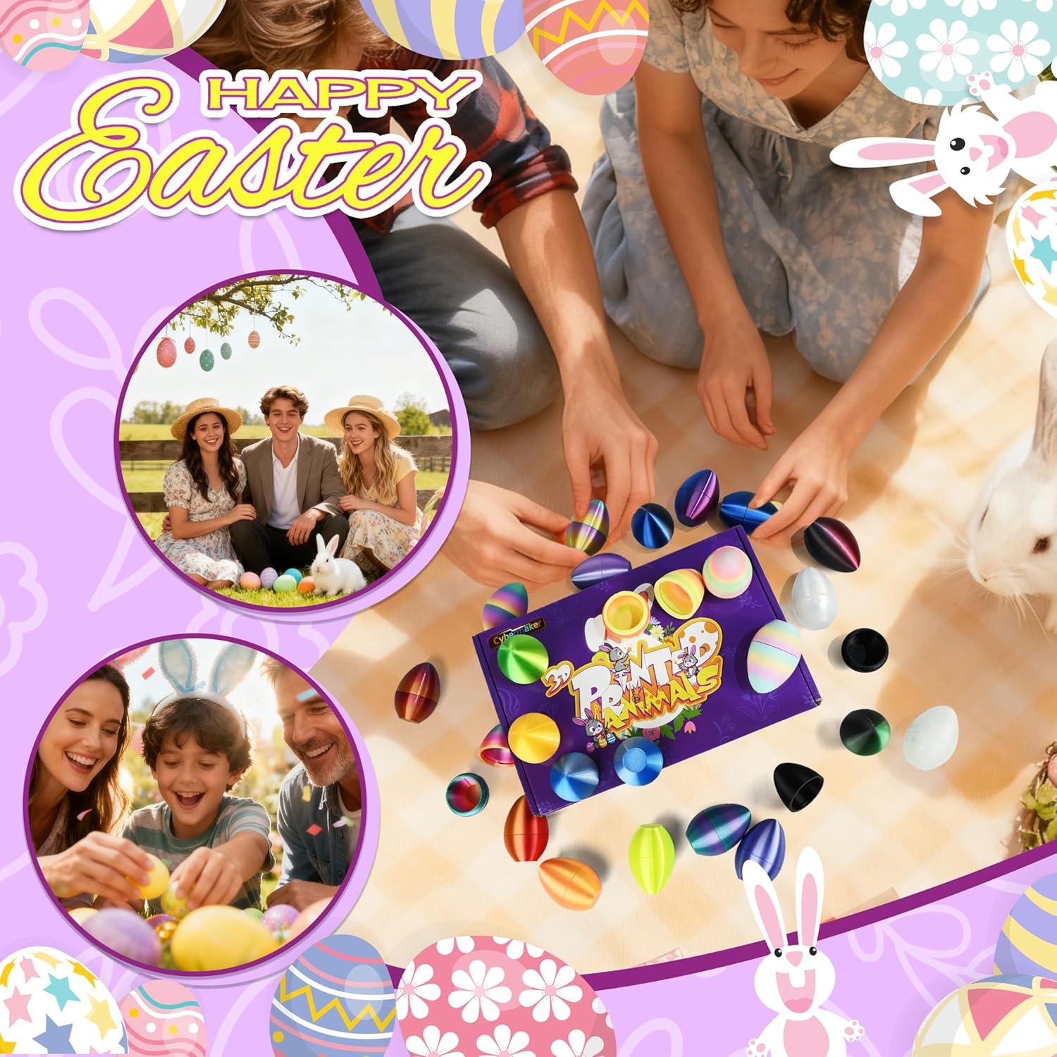 24 PCS 3D Printed Eggs, 2.36" Empty Eggs Fillable Eggshells for Easter Egg Hunt, Basket Fillers, Treats, Party Favor Supplies, Classroom Prizes