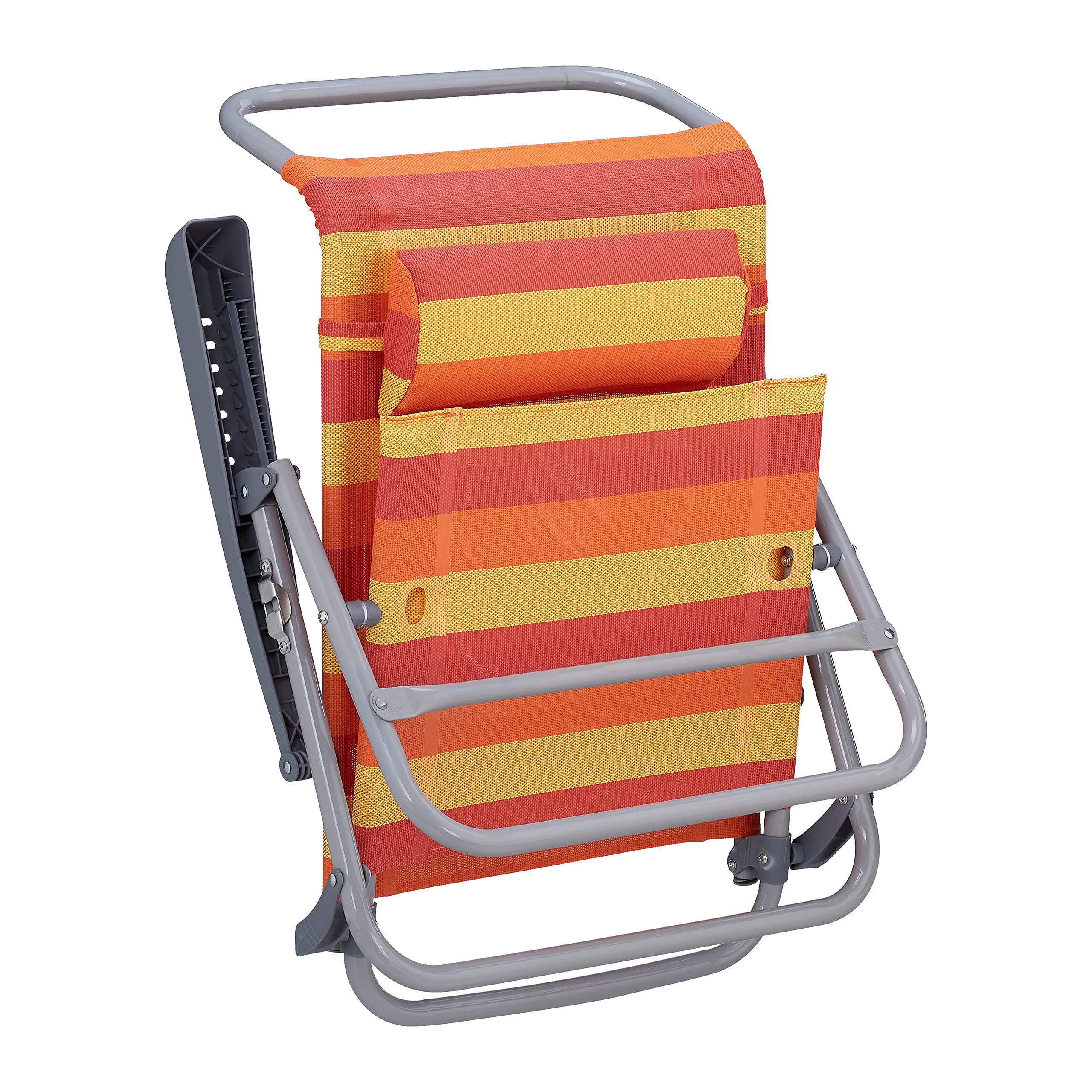 Relaxdays Chaise Longue Pliante, réglable, transat de Plage avec Repose-tête, accoudoirs, Jaune/Rouge/Orange