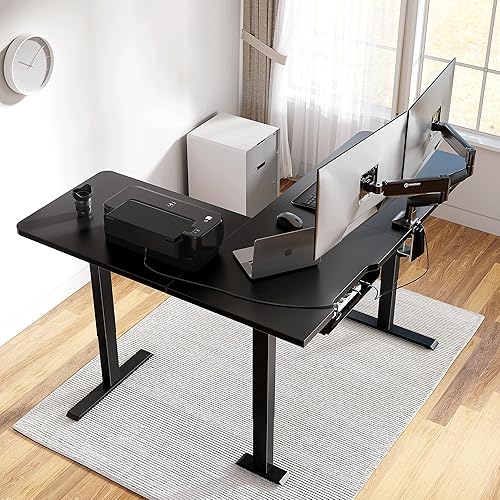 Miniatura 4 de Cubiker Escritorio de pie en forma de L – Escritorio eléctrico de altura ajustable de 63 x 55 pulgadas, mesa ergonómica para sentarse de pie con 3