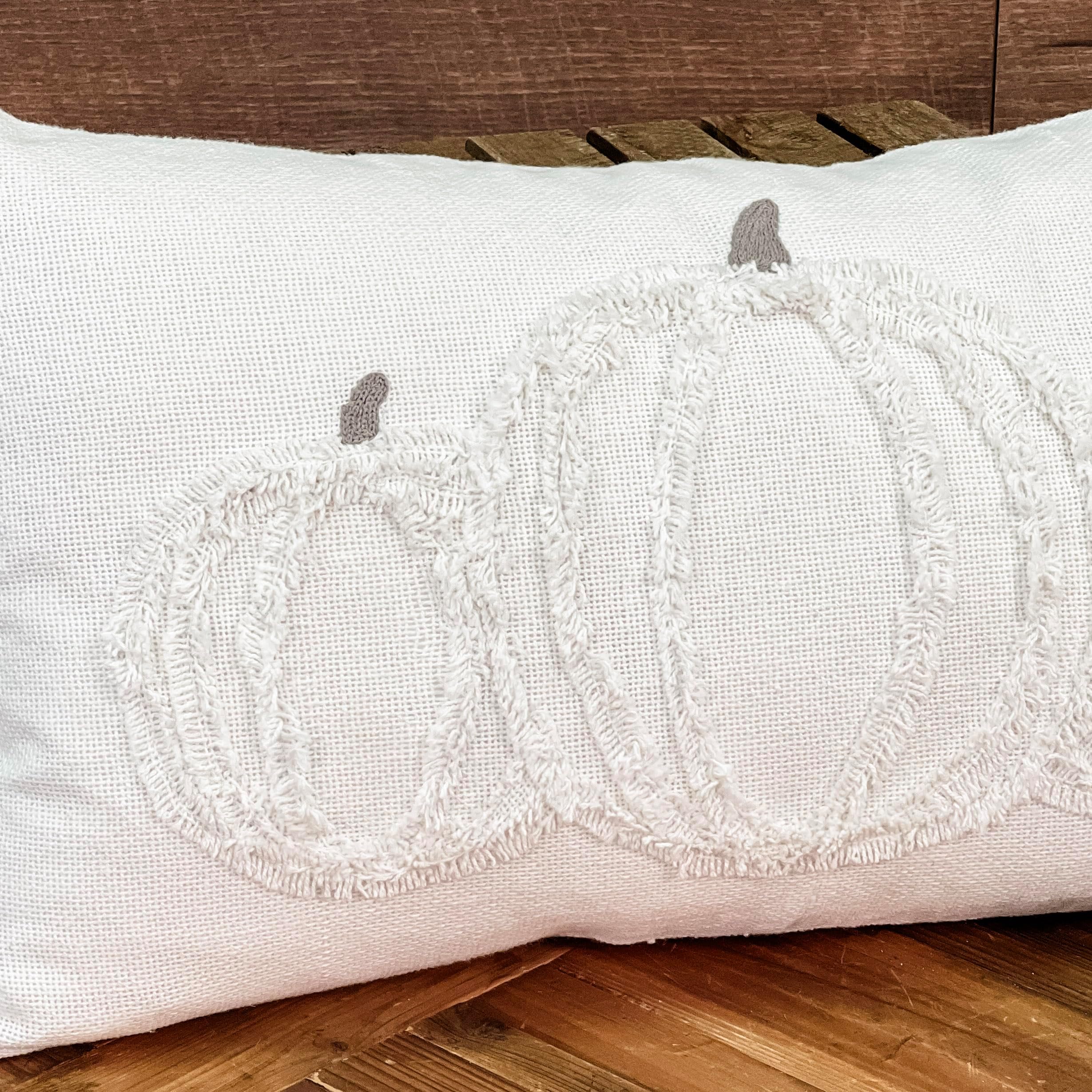 Piper Classics White Harvest Throw Pillow Cover, 15" x 25", Fall Thanksgiving Appliqued Pumpkins, Antique White Modern Farmhouse