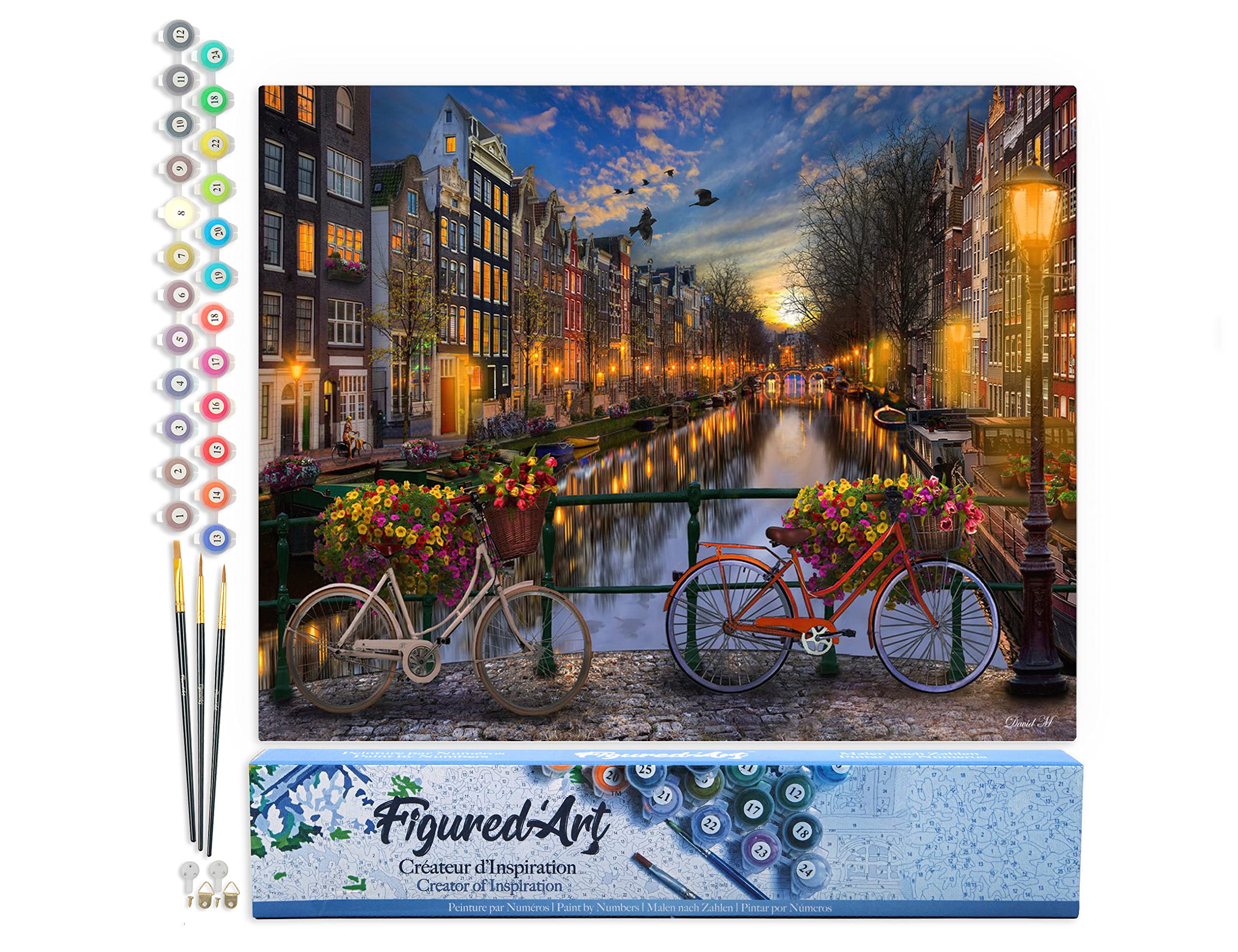 Figured'Art Paint by Numbers for Adults View of Amsterdam Canal 40x50cm - Craft Art Painting DIY Kit Rolled Canvas Without Frame โ image 1