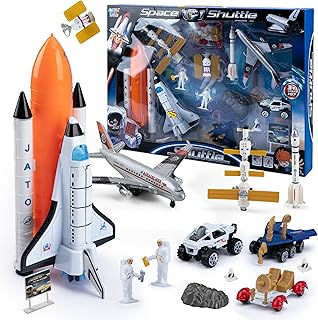 Smart Novelty Space Shuttle Toys, Interactive Toy Rocket Ship, 14 Pcs Space Shuttle Toy, Die-cast Space Toys for Kids 3-5 with Lights, Rocket, Mini Astronauts, Airplanes & Vehicles